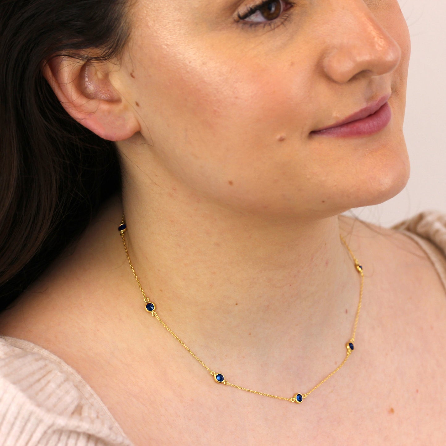 Gold Plated Sterling Silver Multi Sapphire CZ Birthstone Necklace