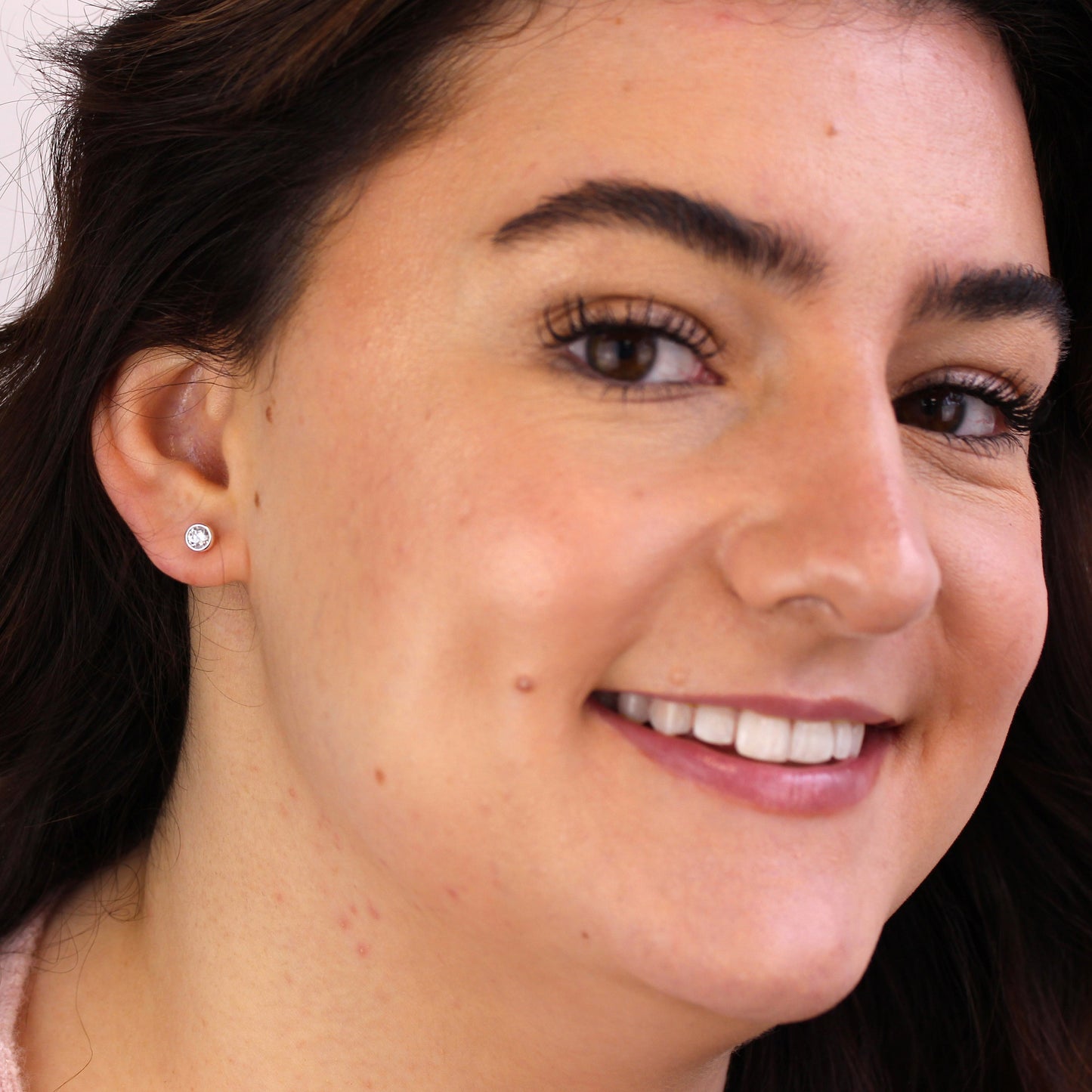 Sterling Silver Clear CZ April Rub Over 4mm Stud Earrings