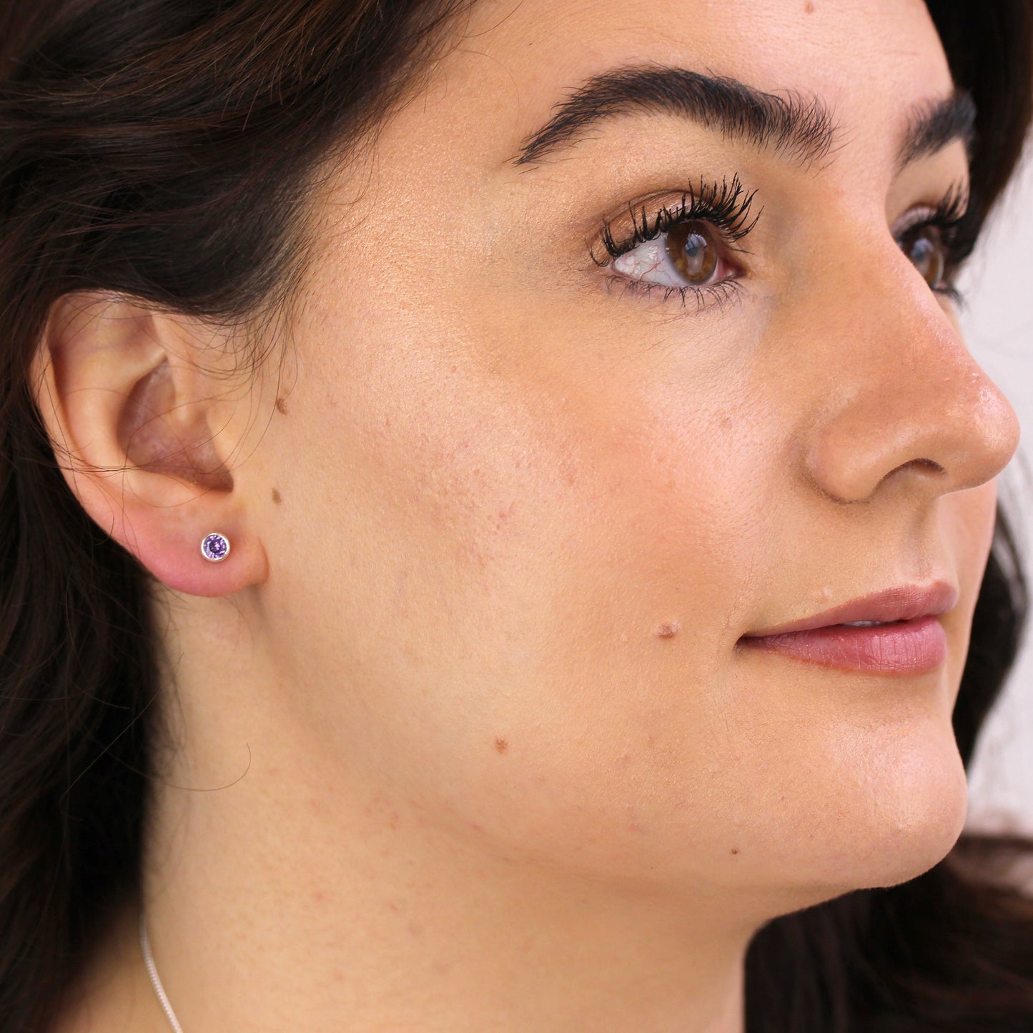 Sterling Silver Amethyst CZ Rub Over 4mm Stud Earrings