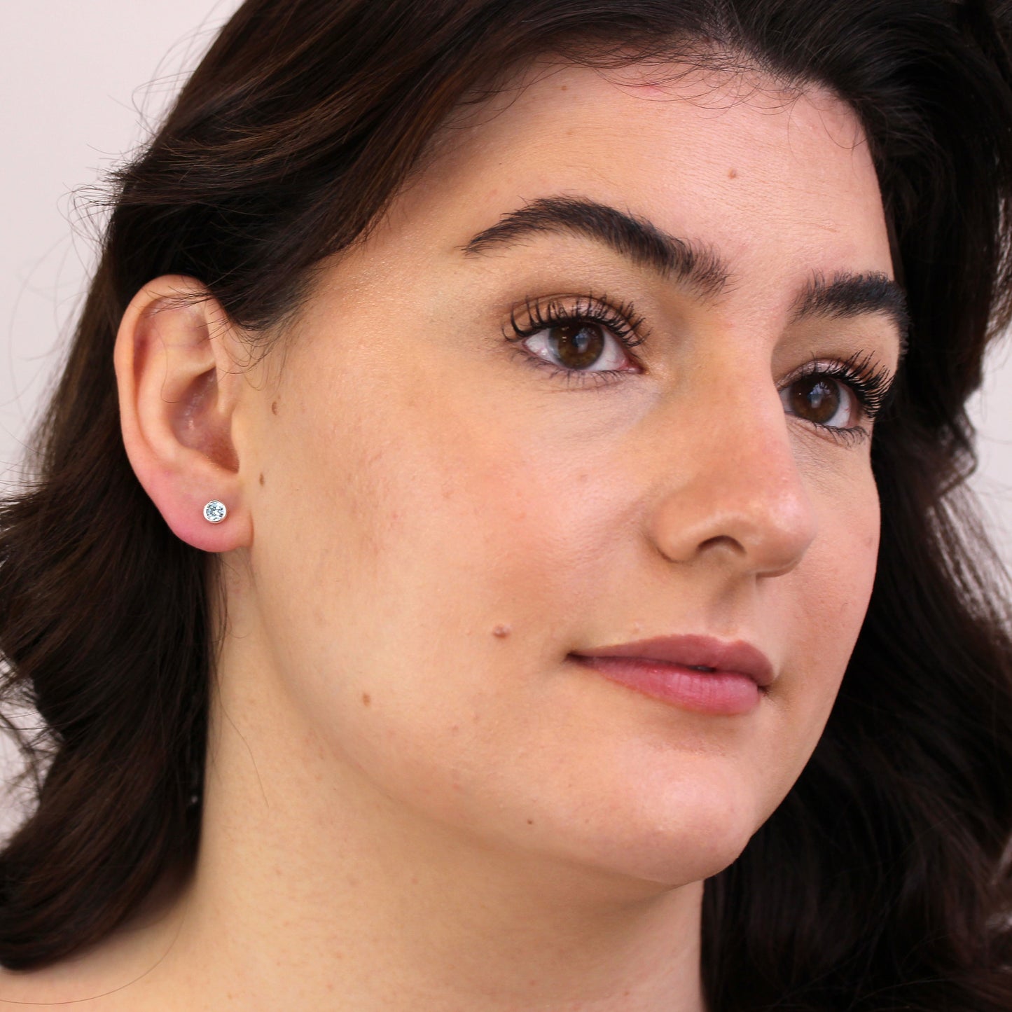 Sterling Silver Aquamarine CZ March Rub Over 4mm Stud Earrings