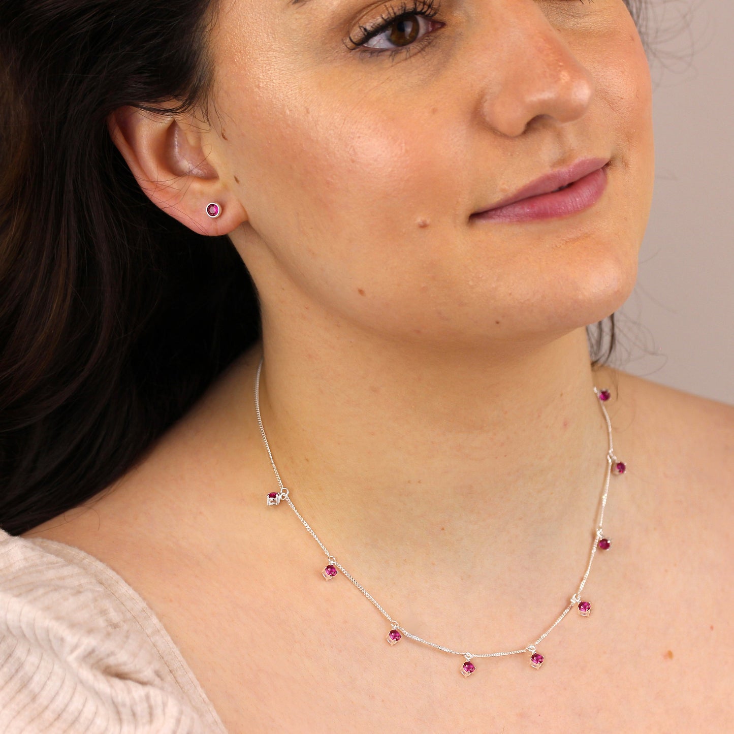 Sterling Silver Ruby CZ July Rub Over 4mm Stud Earrings