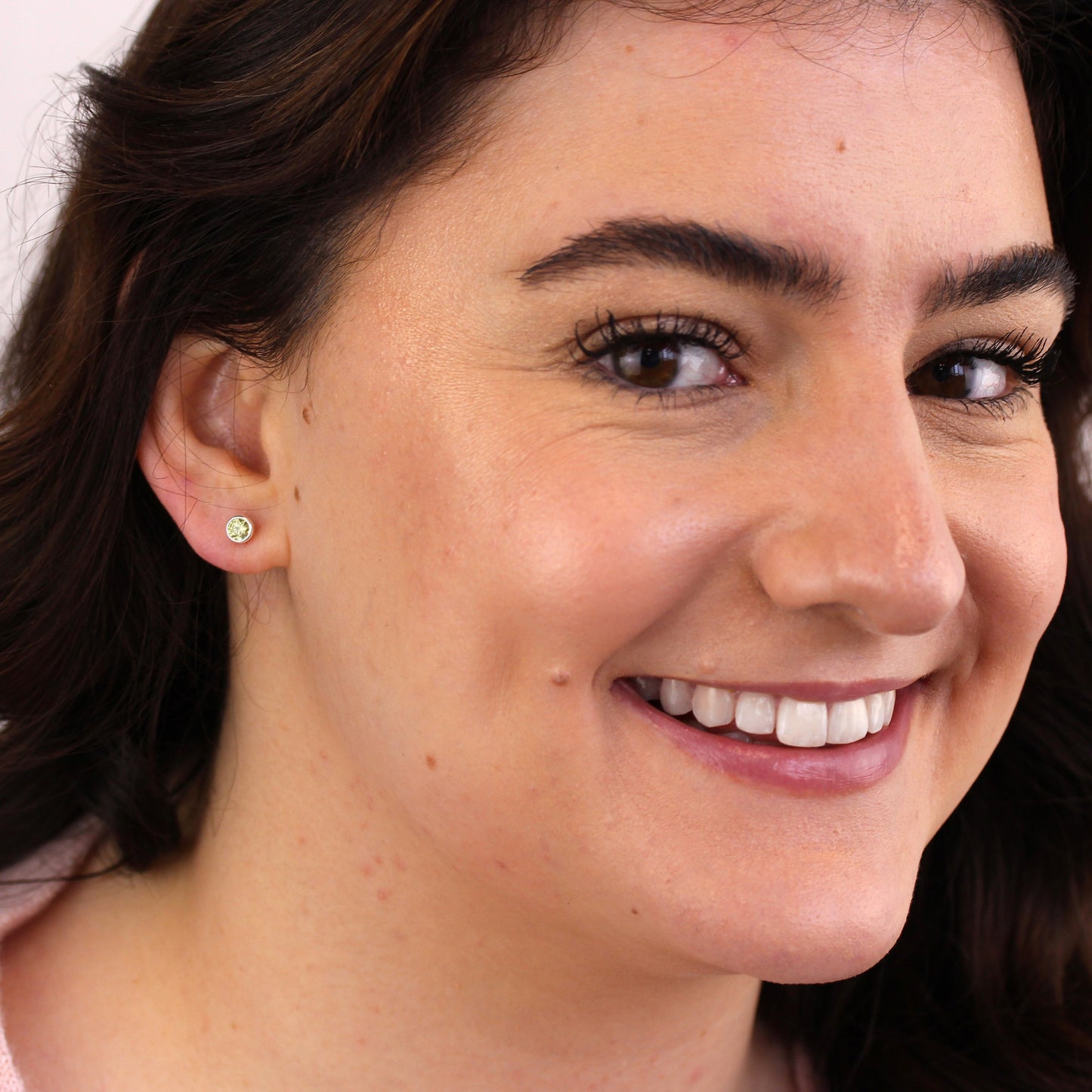 Sterling Silver Peridot CZ August Rub Over 4mm Stud Earrings