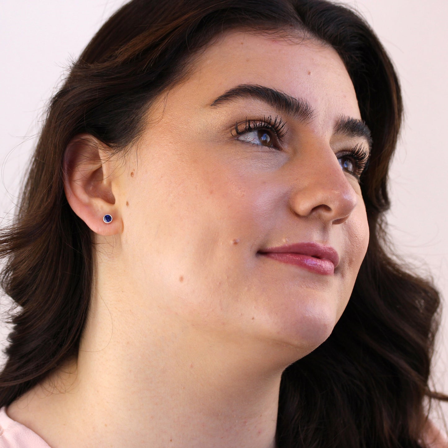 Sterling Silver Sapphire CZ Rub Over 4mm Stud Earrings