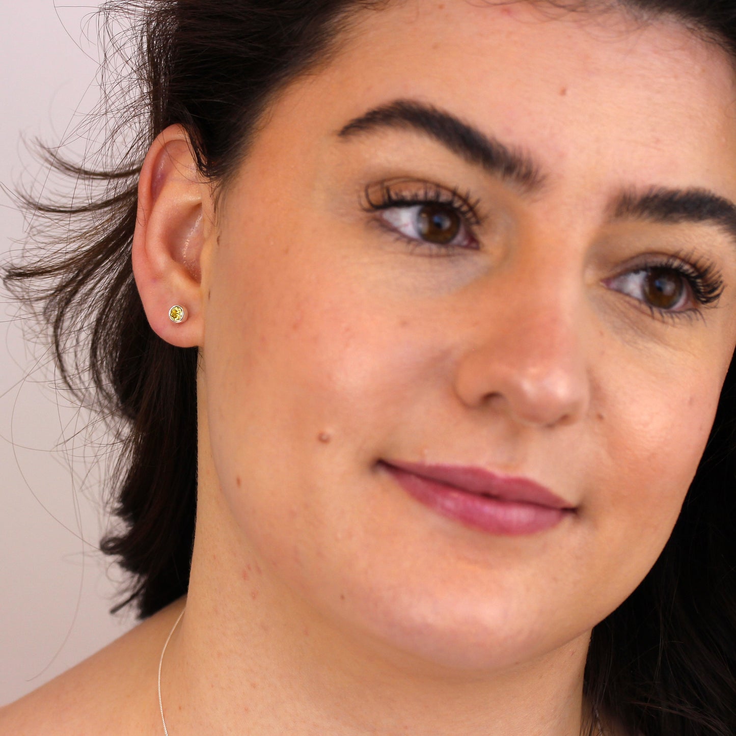 Sterling Silver Citrine CZ Rub Over 4mm Stud Earrings