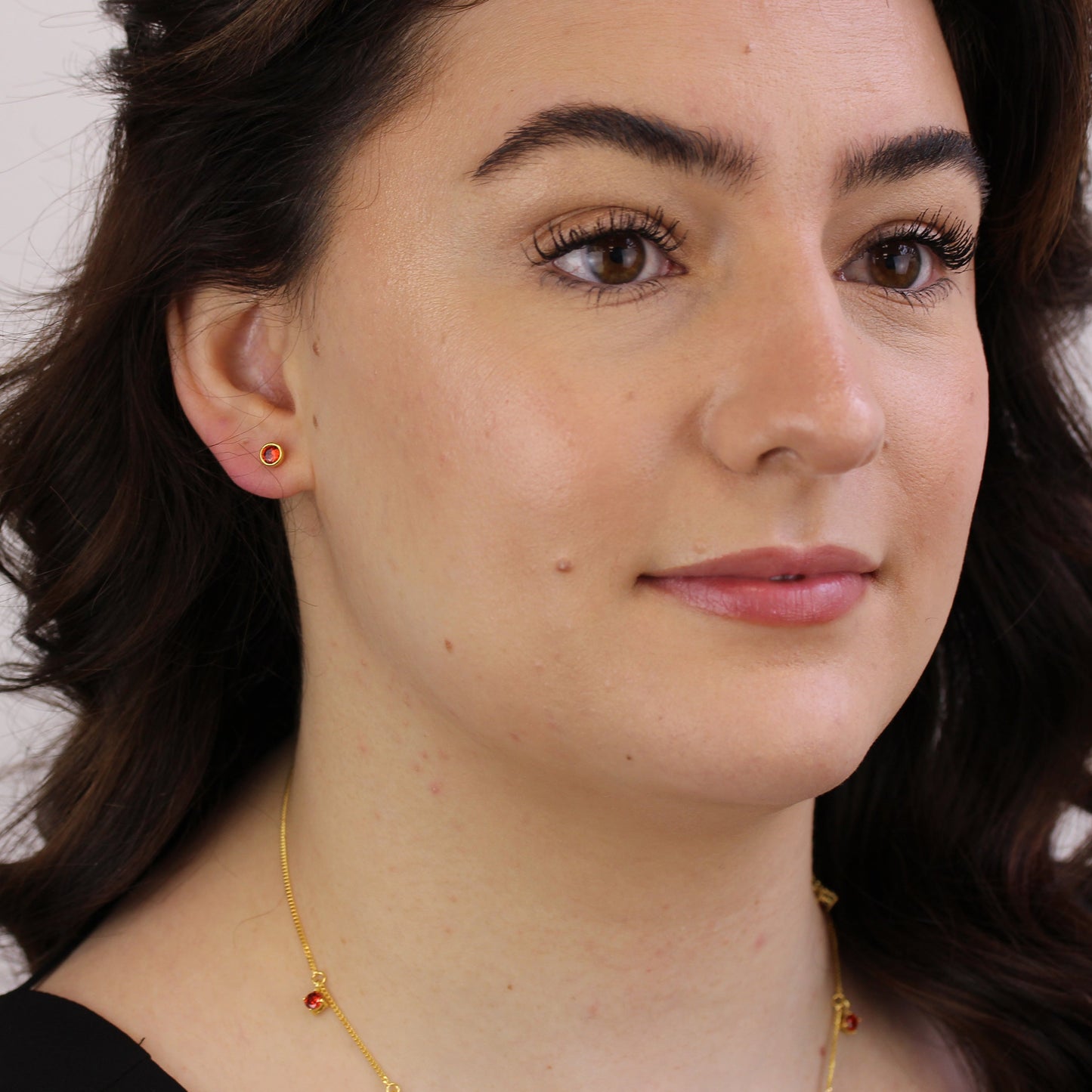 Gold Plated Sterling Silver Garnet CZ Rub Over 4mm Stud Earrings