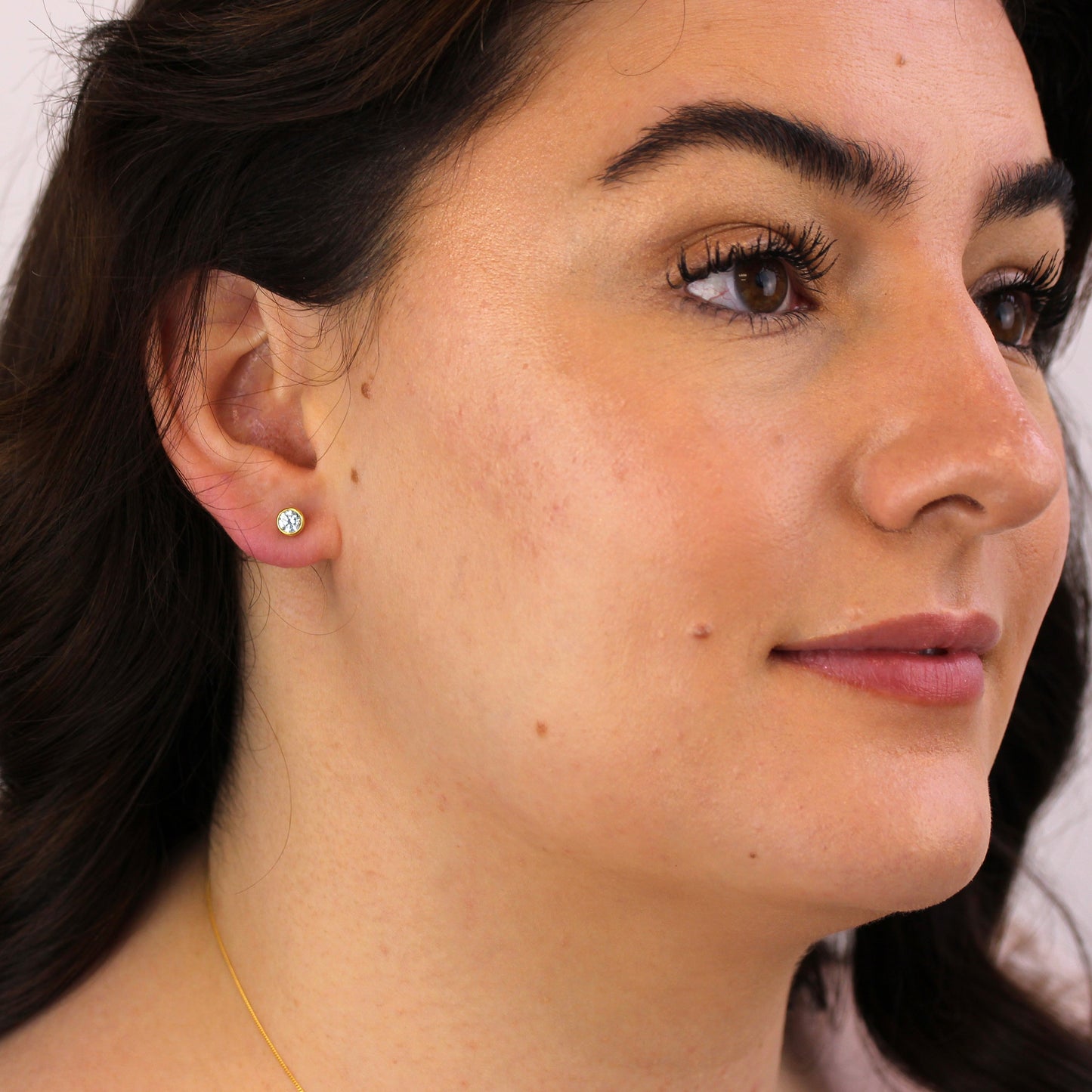 Gold Plated Sterling Silver Aquamarine CZ Rub Over 4mm Stud Earrings