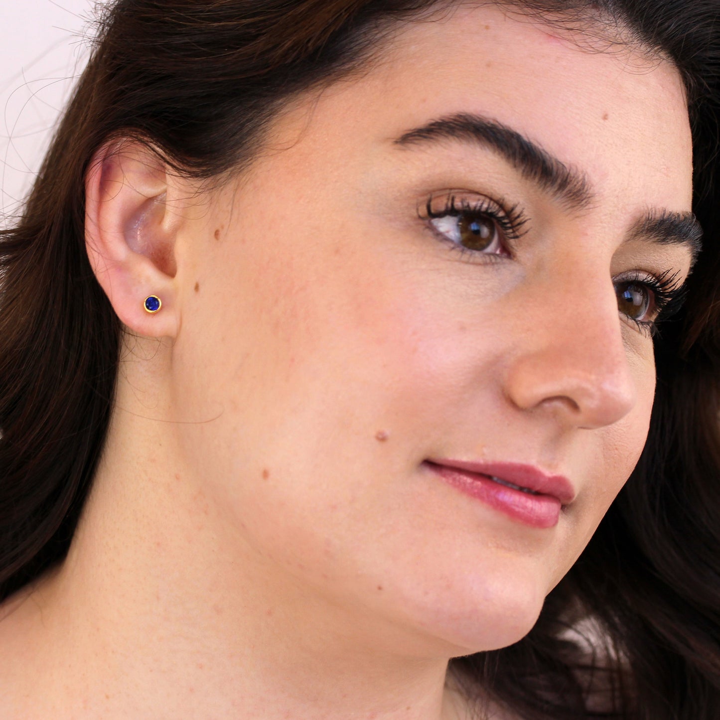 Gold Plated Sterling Silver Sapphire CZ Rub Over 4mm Stud Earrings