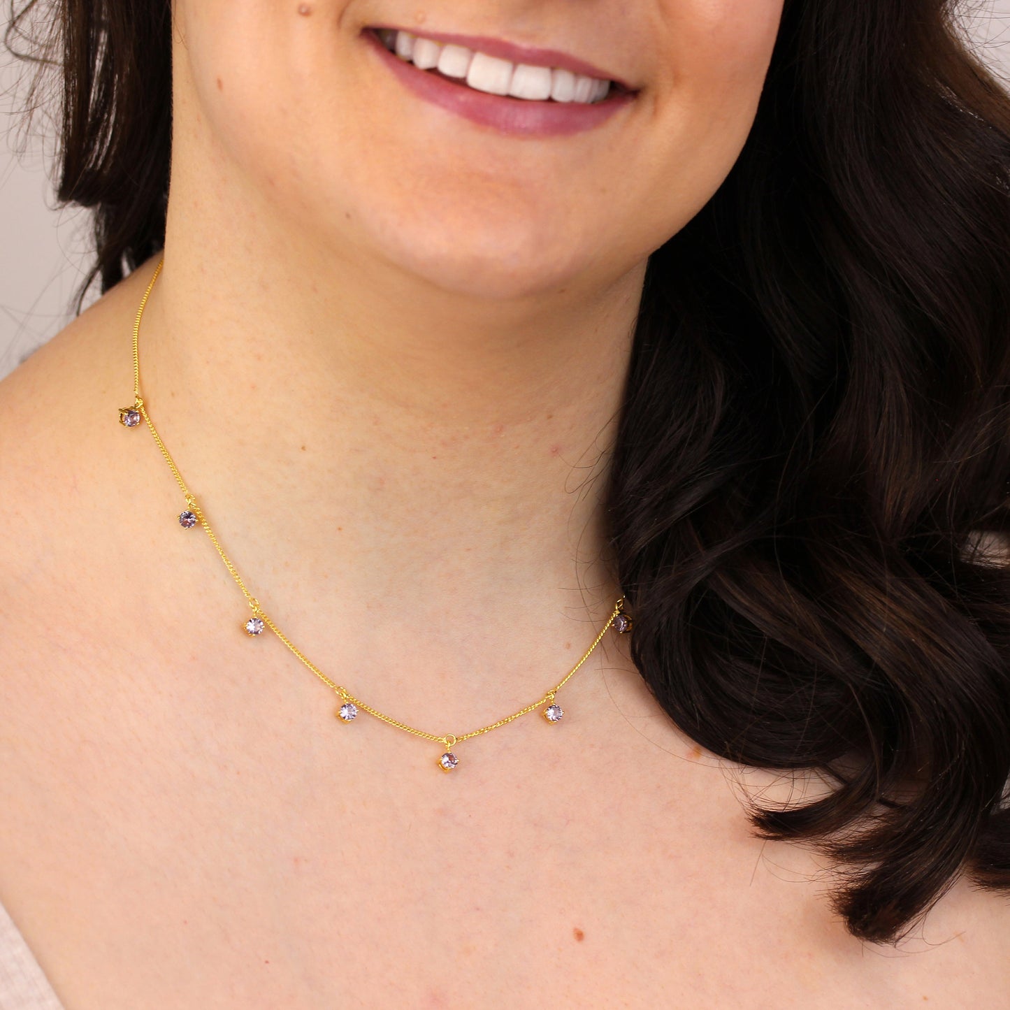 Gold Plated Sterling Silver Multi Alexandrite CZ Necklace 16+2 Inch