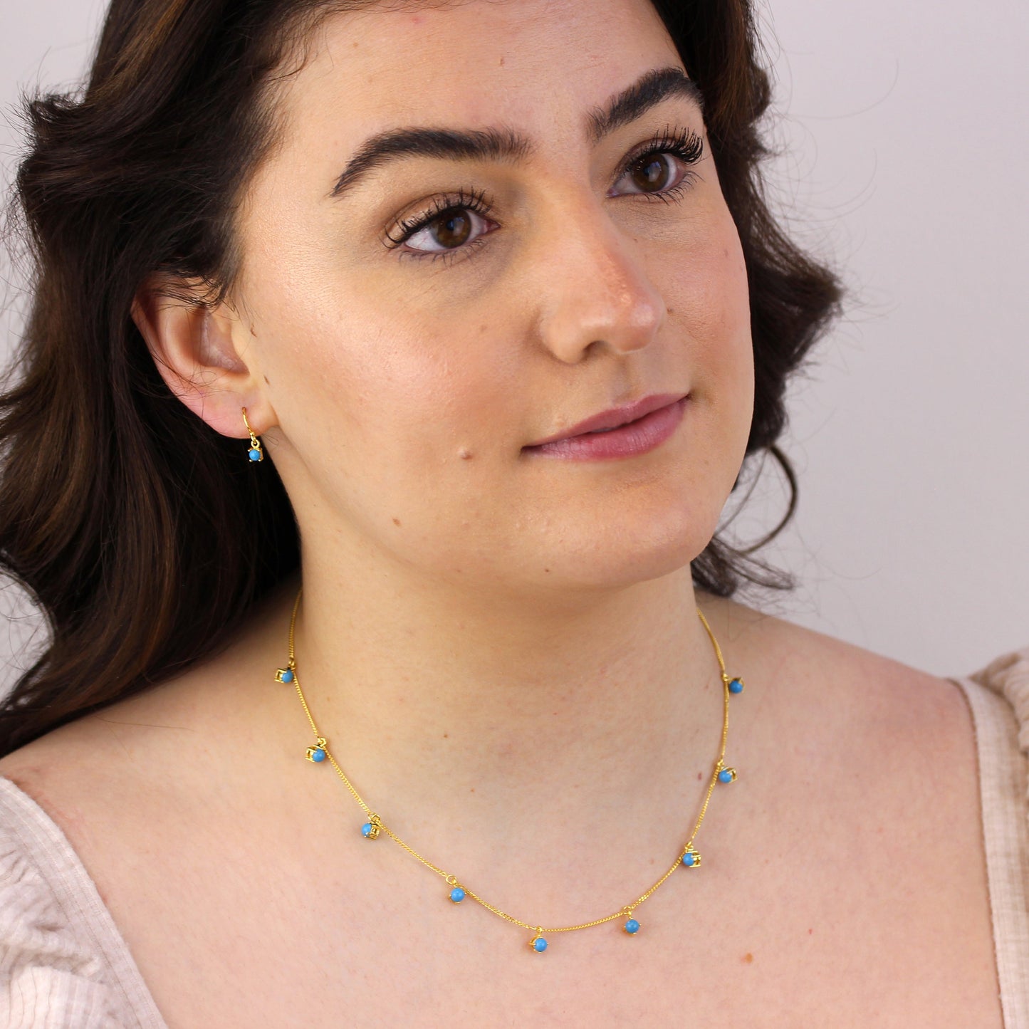 Gold Plated Sterling Silver Multi Turquoise CZ December Necklace