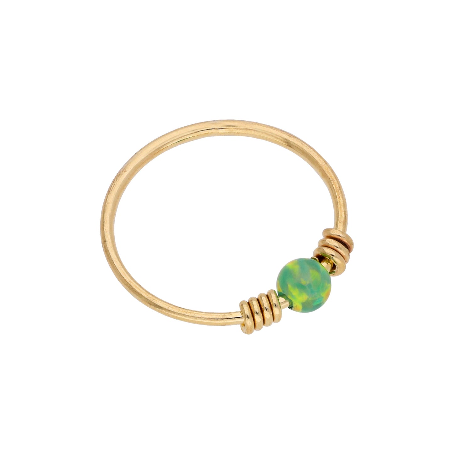 9ct Gold Spring Coil Green Opal Stone 10mm 22Ga Nose Ring