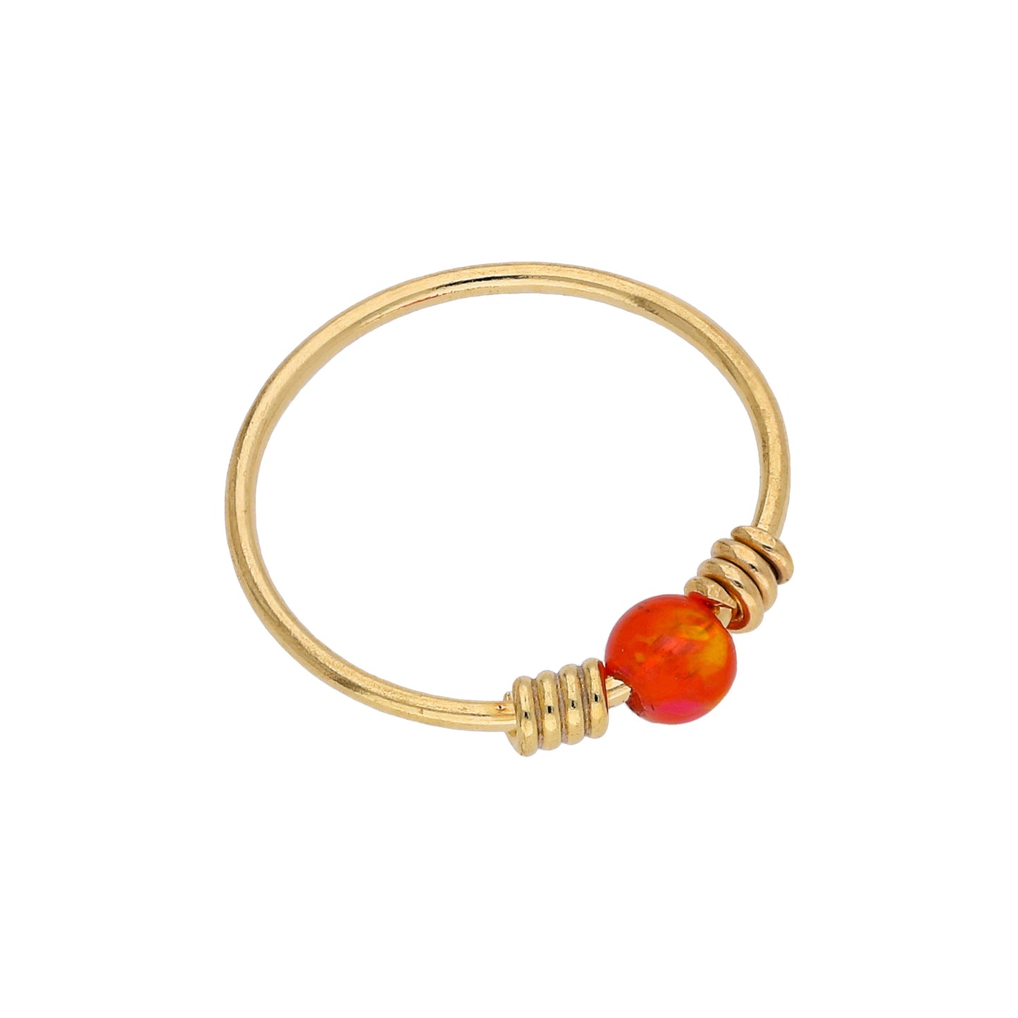 9ct Gold Spring Coil Orange Opal Stone 10mm 22Ga Nose Ring