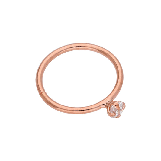 Rose Gold Plated Sterling Silver Claw Set CZ 22Ga Nose Ring