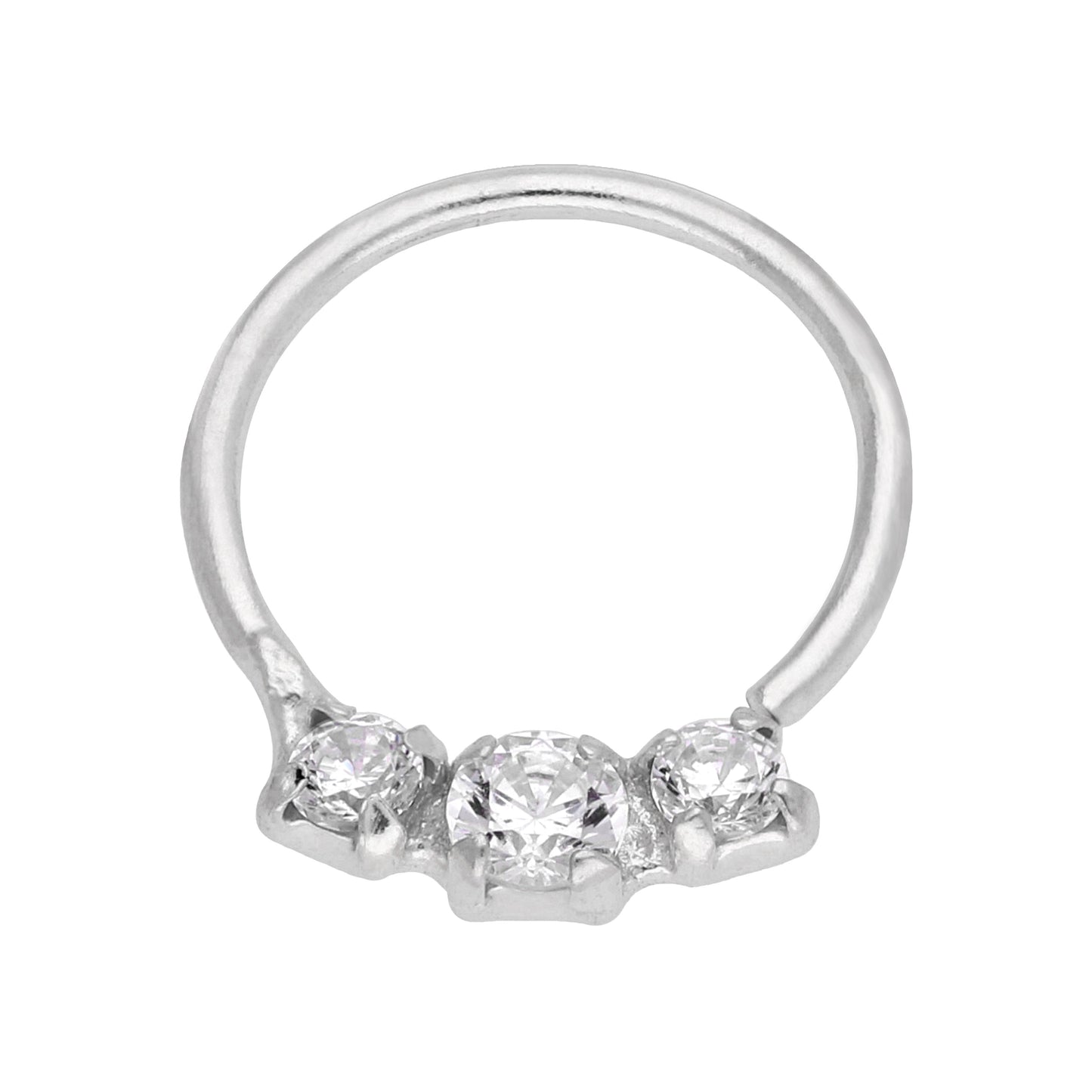 Sterling Silver Triple 2mm CZ 7mm 22Ga Nose Hoop Ring