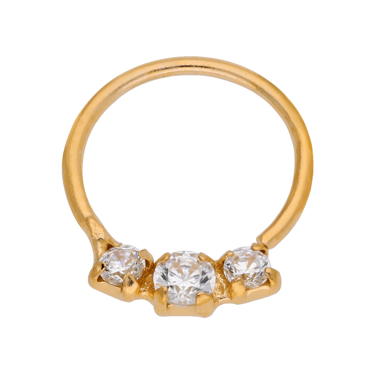 Gold Plated Sterling Silver Triple 2mm CZ 7mm 22Ga Nose Hoop Ring
