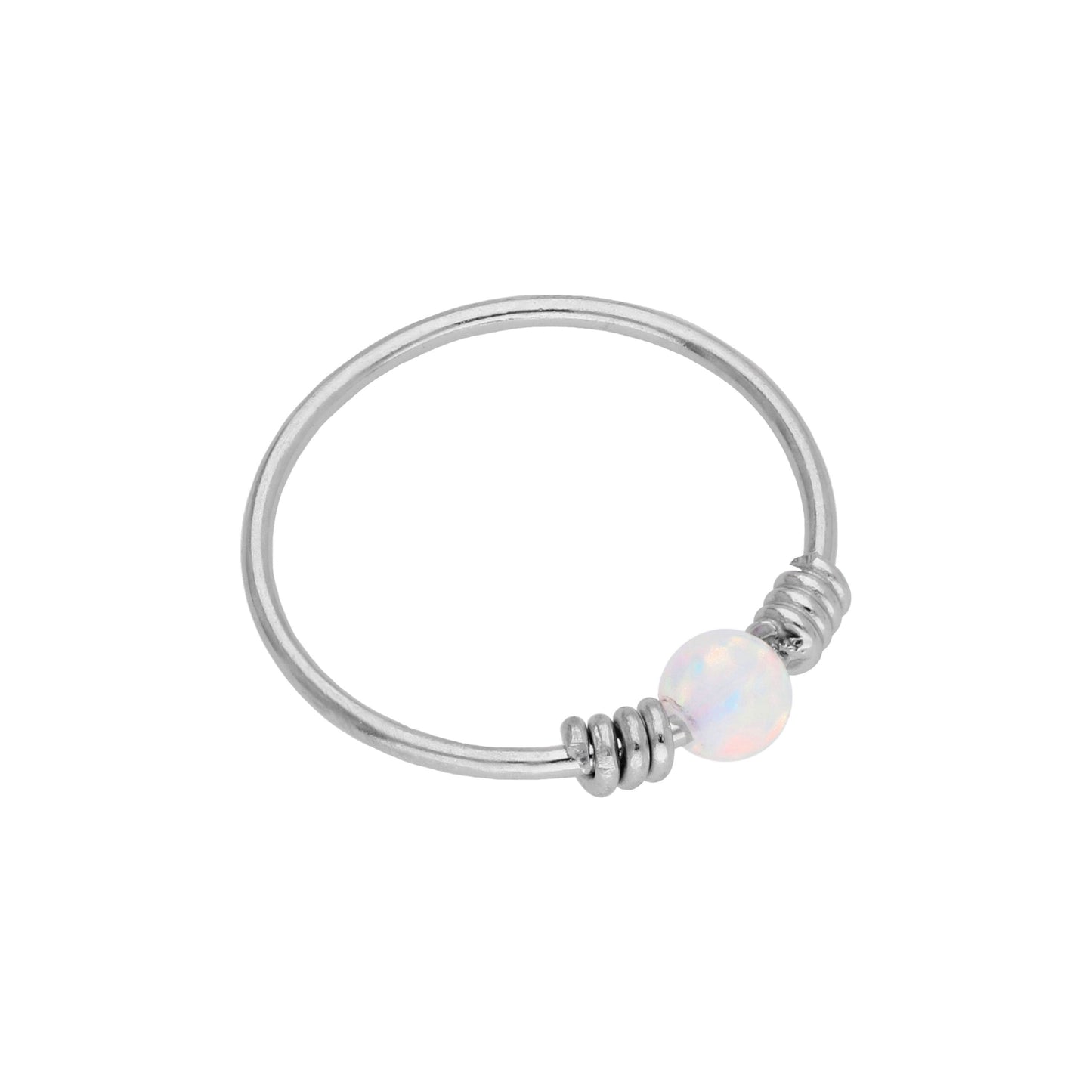 9ct White Gold Spring Coil Opal 10mm 22Ga Nose Ring