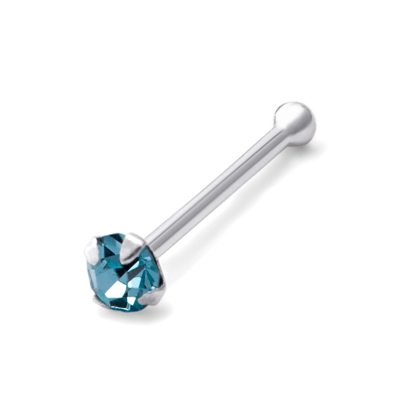 Sterling Silver 1.5mm CZ Aquamarine 22Ga Nose Stud Ball End