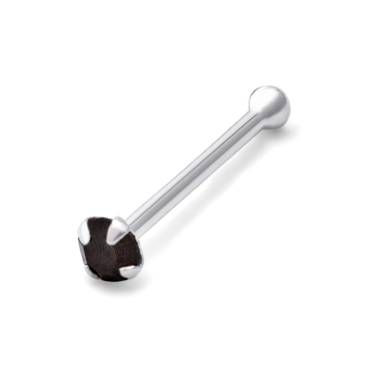 Sterling Silver 1.5mm Black CZ 22Ga Nose Stud Ball End