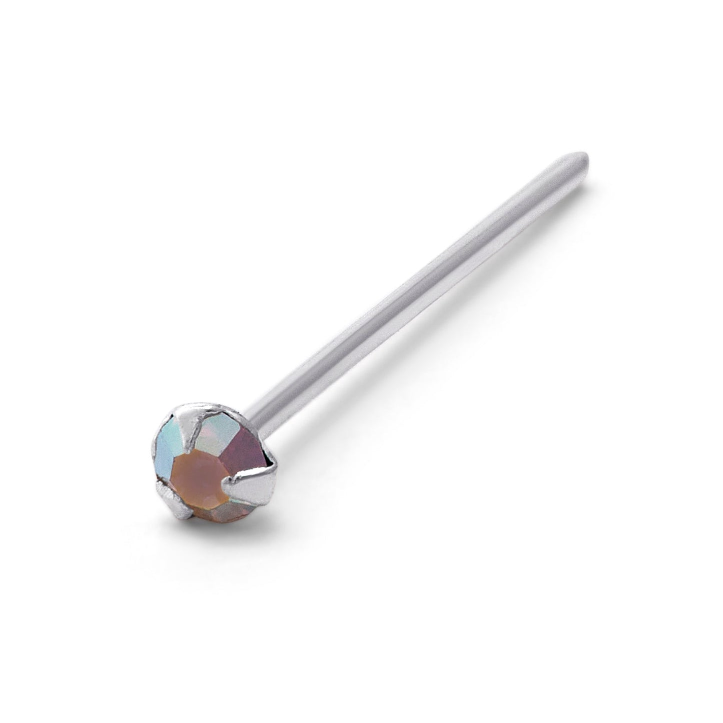 Sterling Silver 1.5mm CZ Aurora Borealis Claw 25Ga Nose Stud