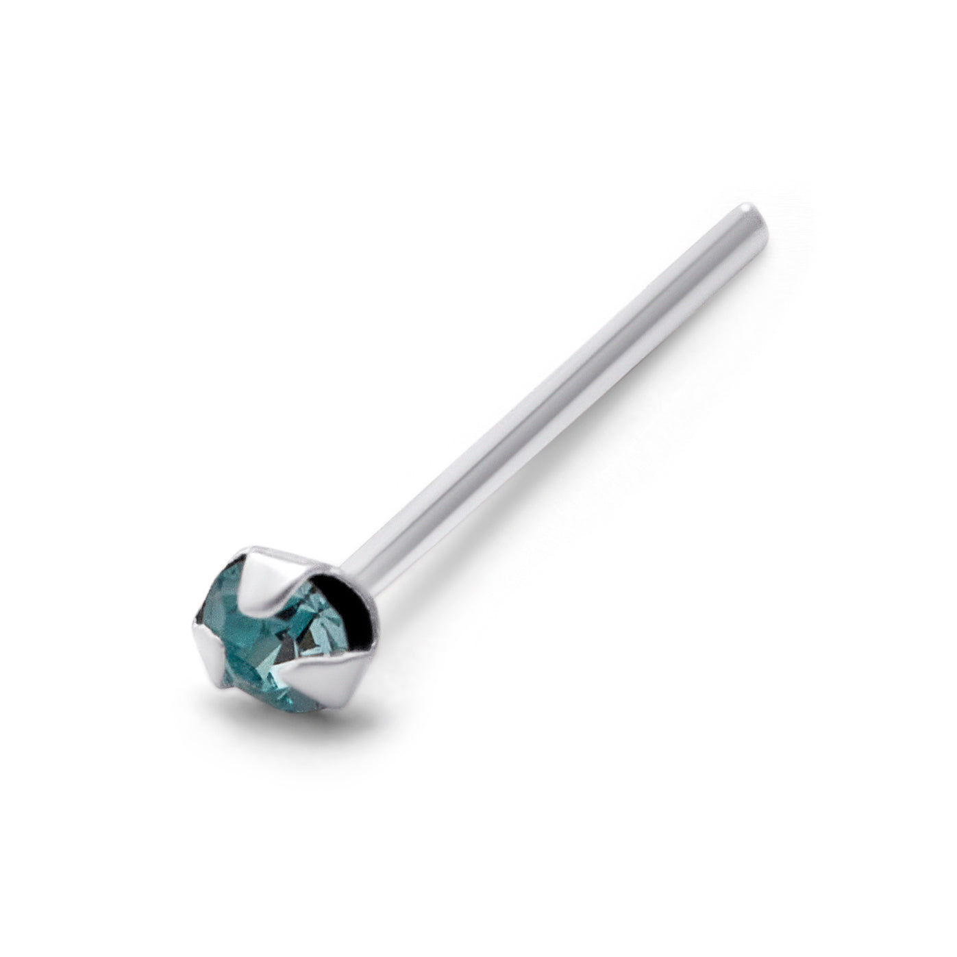 Sterling Silver 1.5mm CZ Aquamarine Claw 25Ga Nose Stud