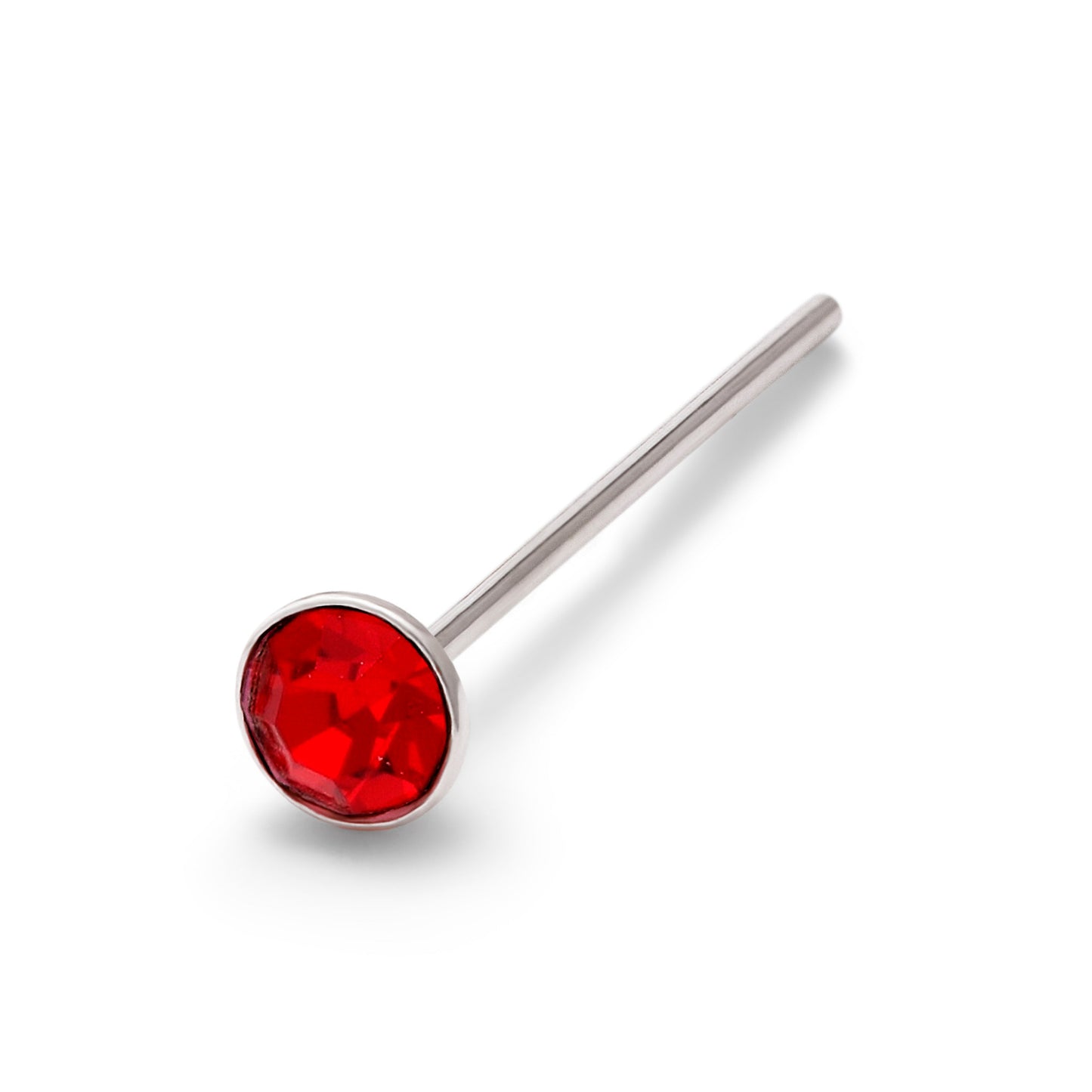 Sterling Silver CZ Garnet Round Nose Stud Straight End