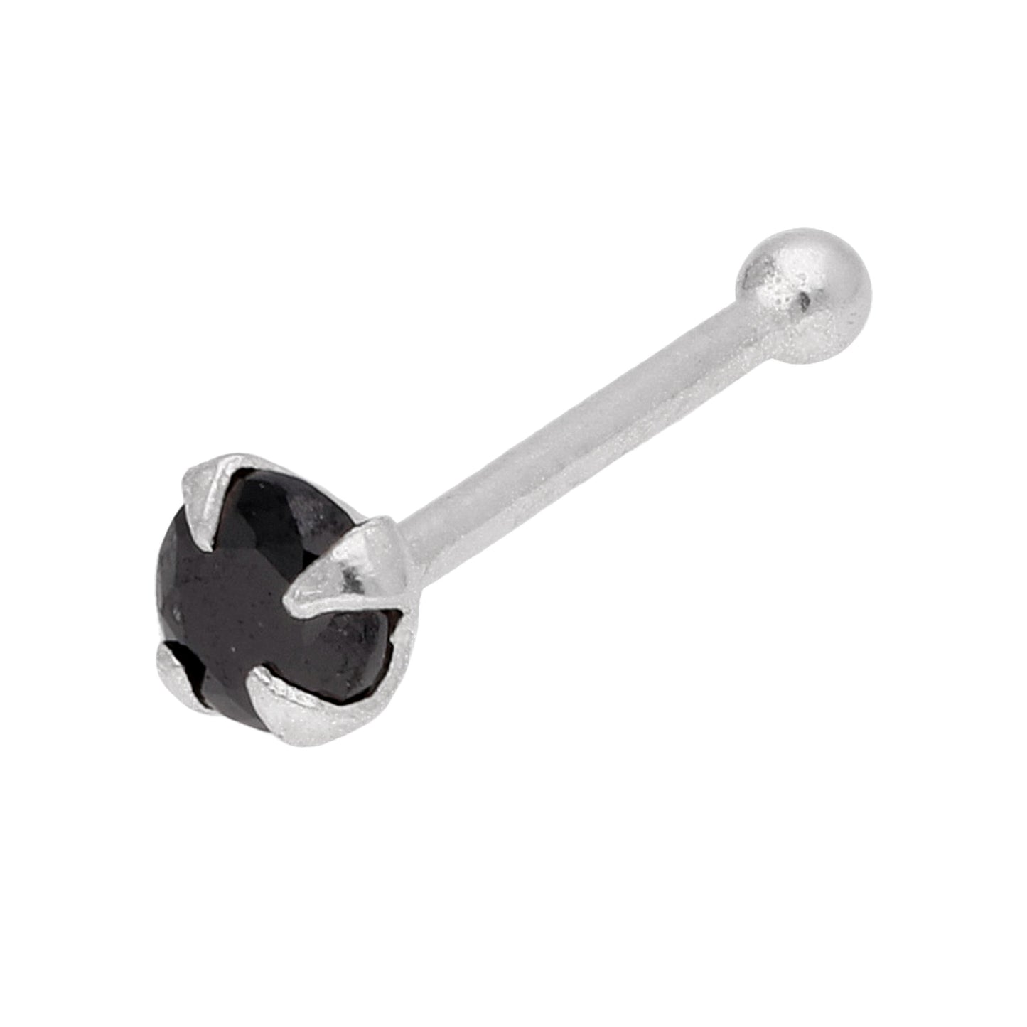 Sterling Silver Black 2mm CZ Nose Stud Ball End