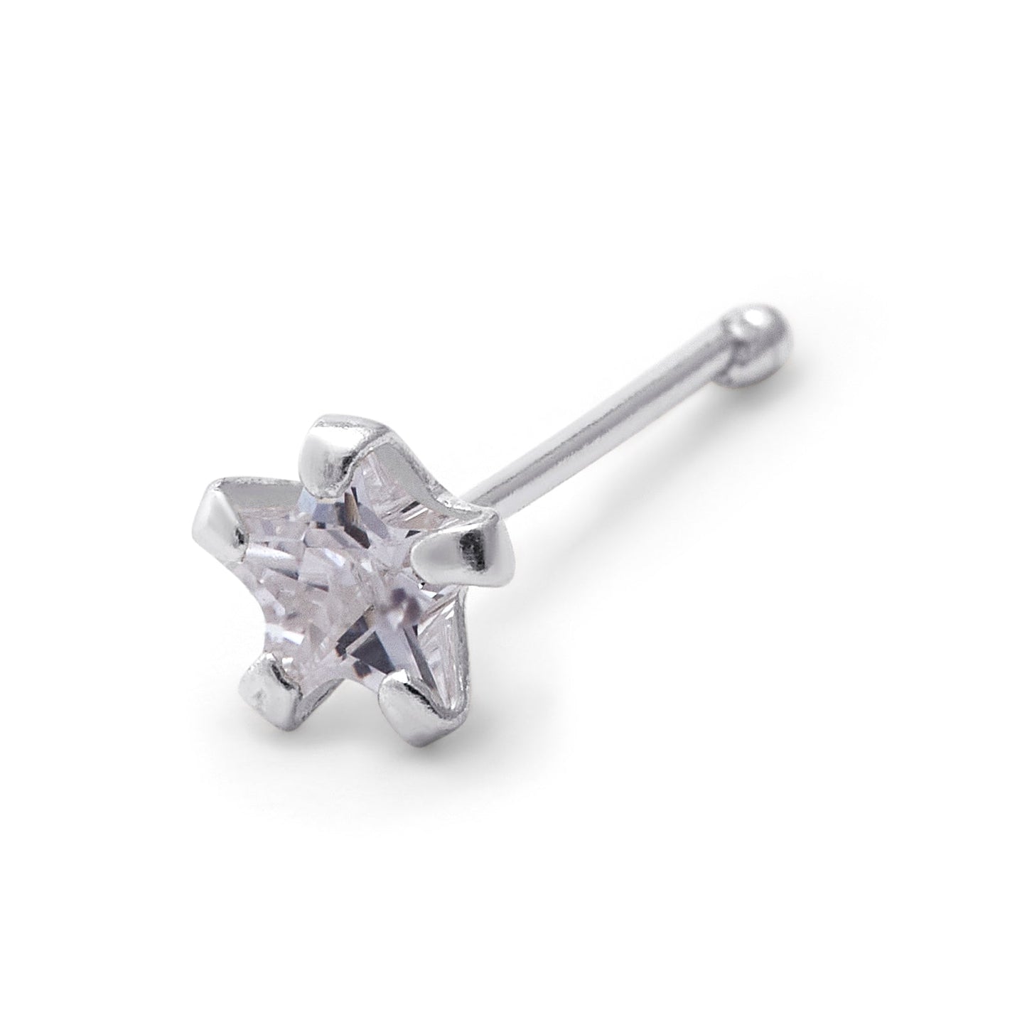 Sterling Silver 3mm Star CZ 22Ga Nose Stud Ball End