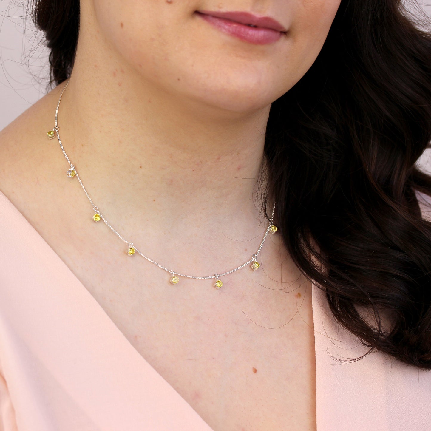 Sterling Silver Multi Citrine CZ November Birthstone Necklace