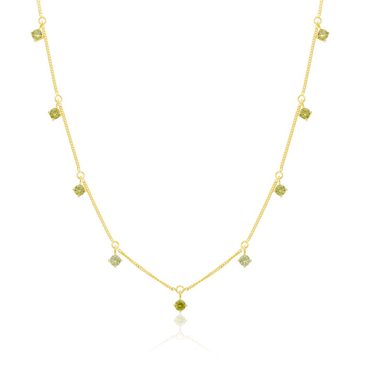 Gold Plated Sterling Silver Multi Peridot CZ Necklace 16+2 Inches