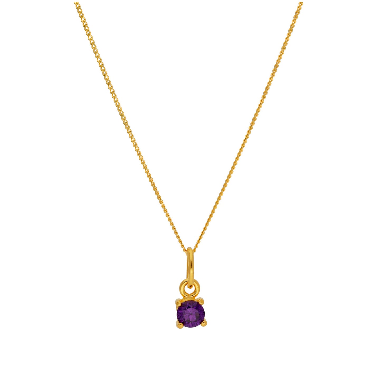 Gold Plated Sterling Silver 4mm Amethyst CZ Birthstone Necklace 14-32 Inches