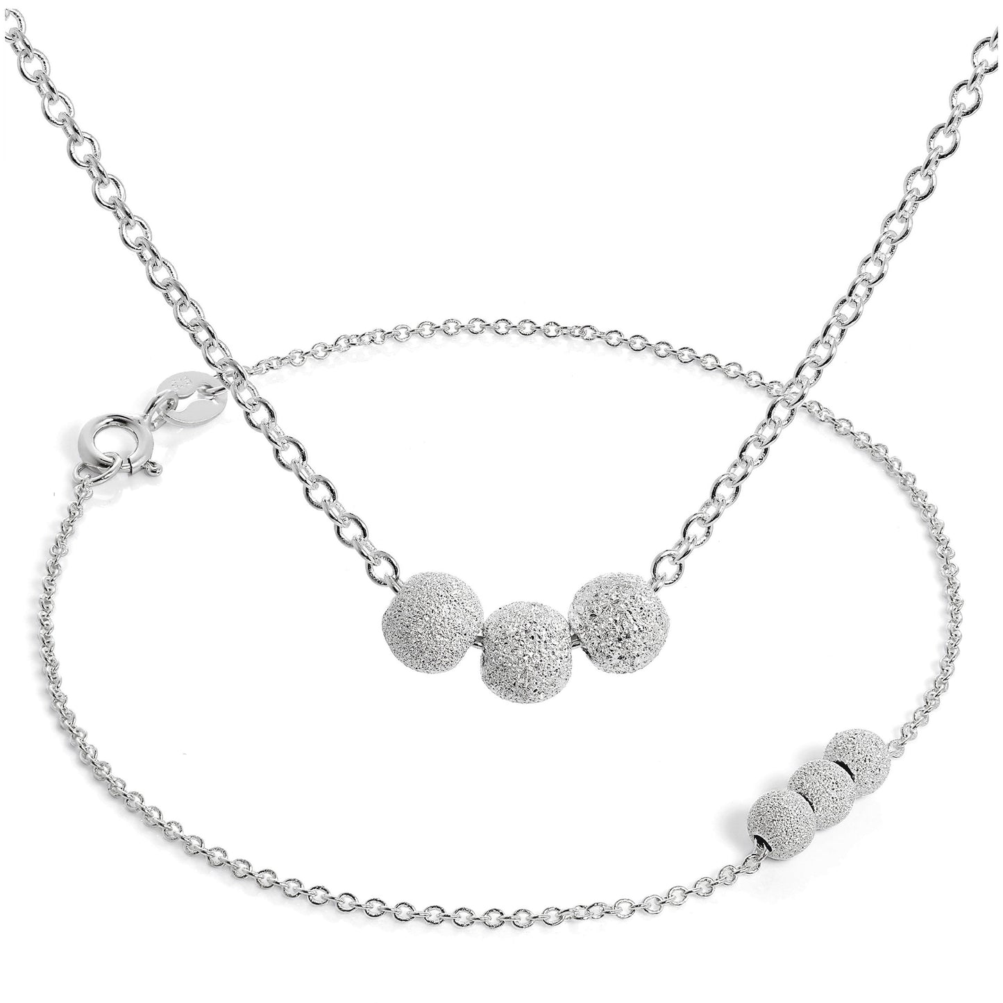 Sterling Silver Triple Snowball Bracelet & Necklace Set