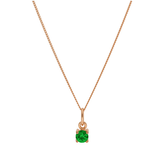 Rose Gold Plated Sterling Silver Emerald CZ Birthstone Necklace 14 - 32 Inches