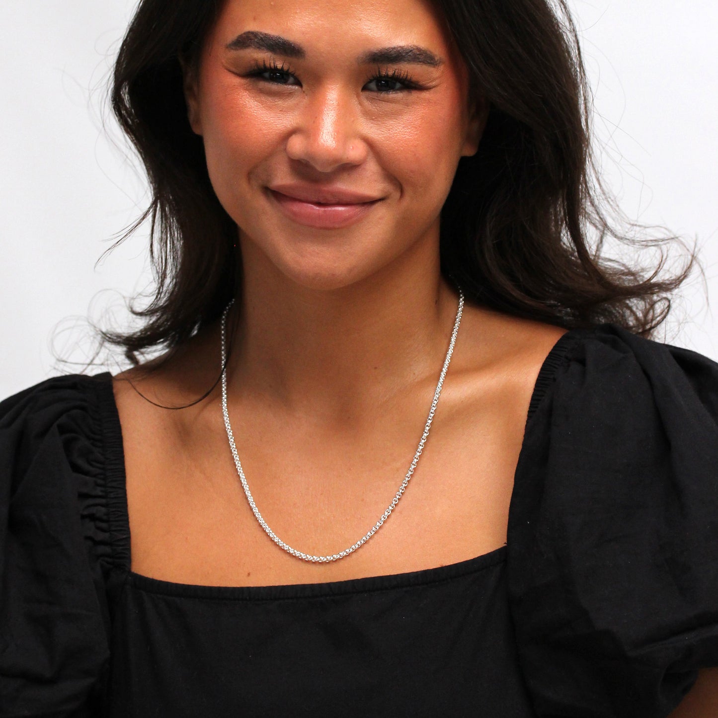 Sterling Silver Rolo Link Chain Necklace 22 Inches