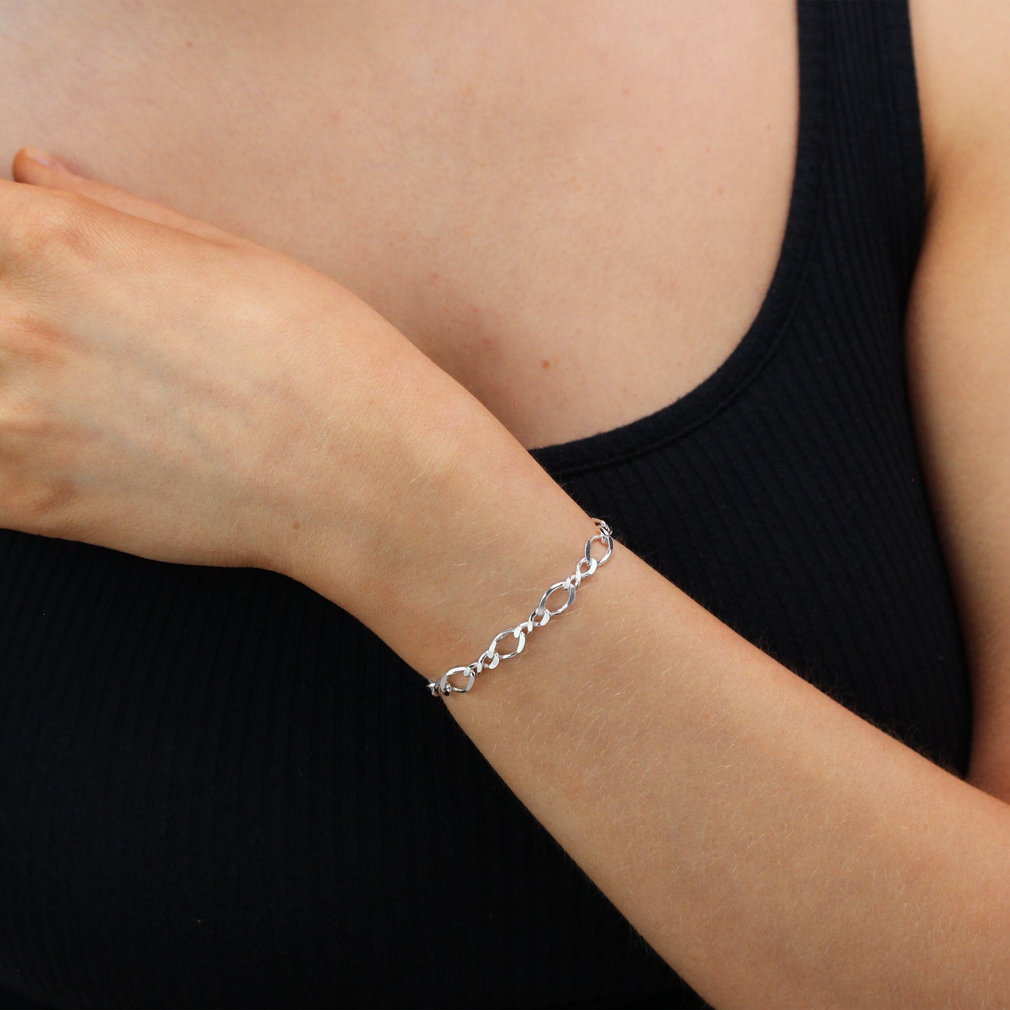 Sterling Silver Figaro Twist Link Bracelet 7 - 8.5 Inches