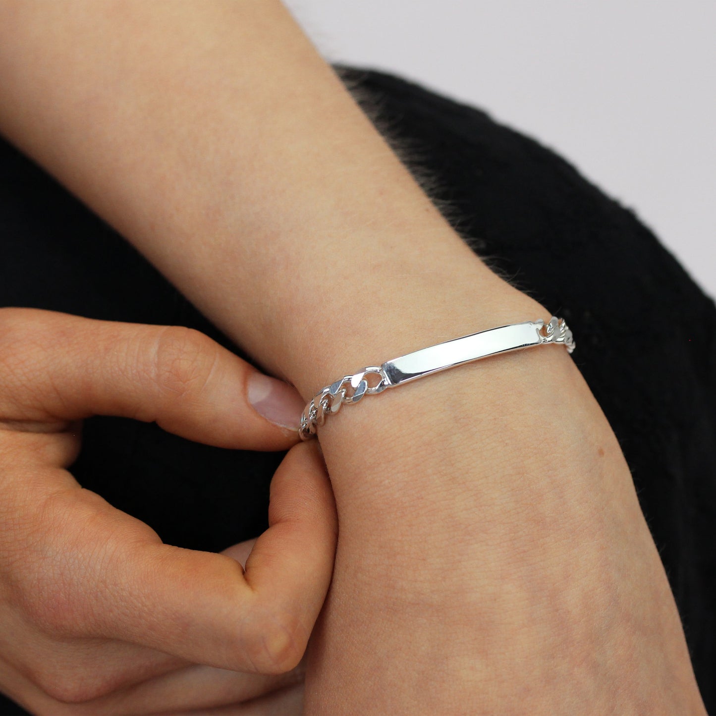Sterling Silver Curb 7 - 8.5 Inches Engravable ID Bracelet