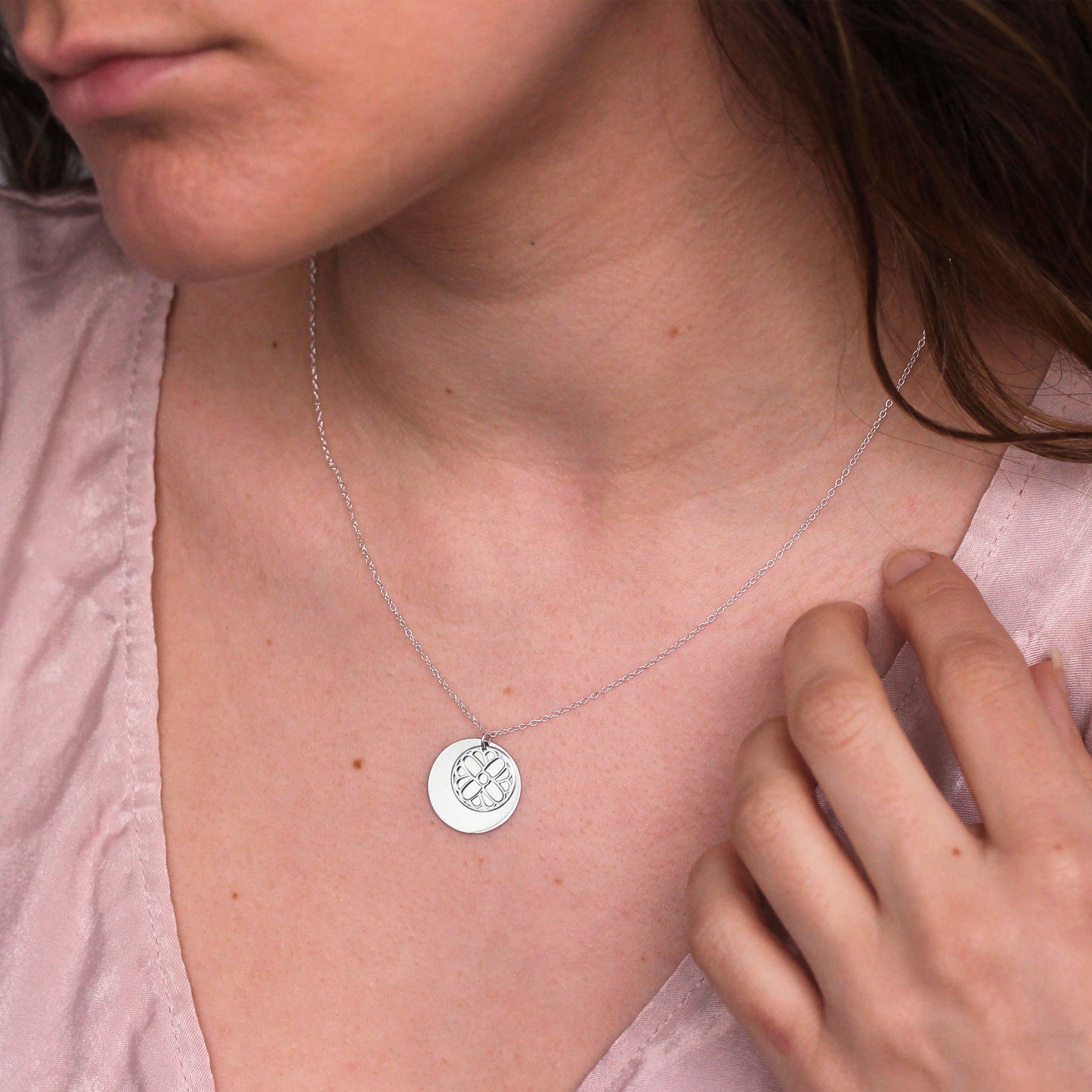 Sterling Silver Marigold Flower & 18mm Tag Necklace 14-22 Inches