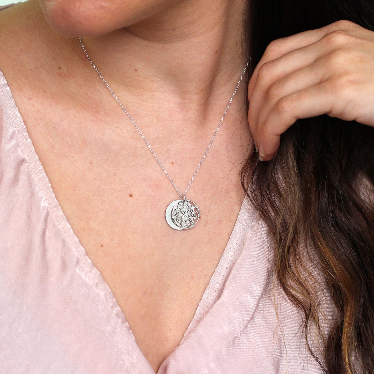 Sterling Silver Lily of the Valley Flower & 18mm Tag Necklace 14-22 Inches