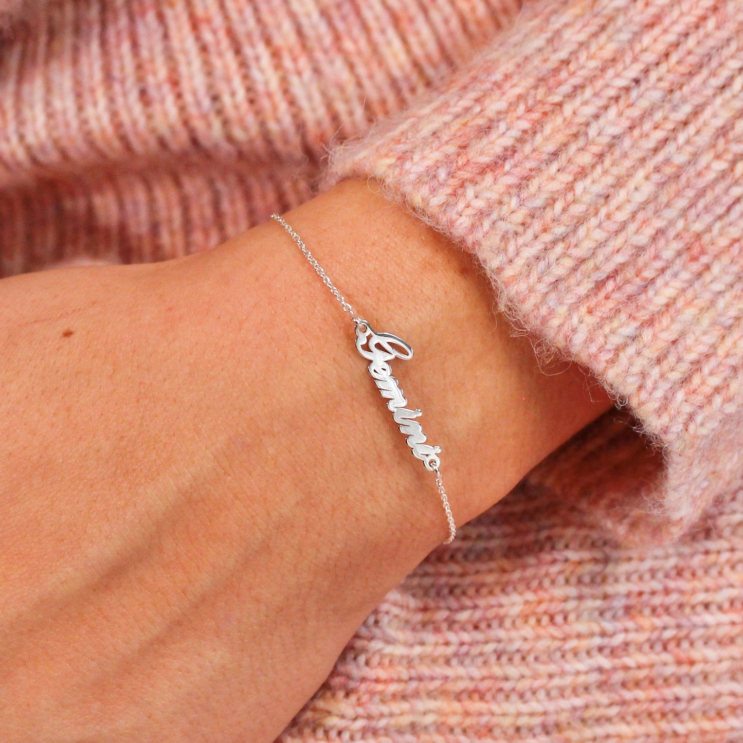 Sterling Silver Gemini Name Adjustable Bracelet