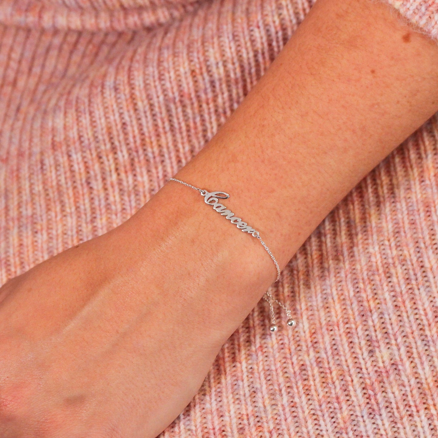 Sterling Silver Cancer Name Adjustable Bracelet