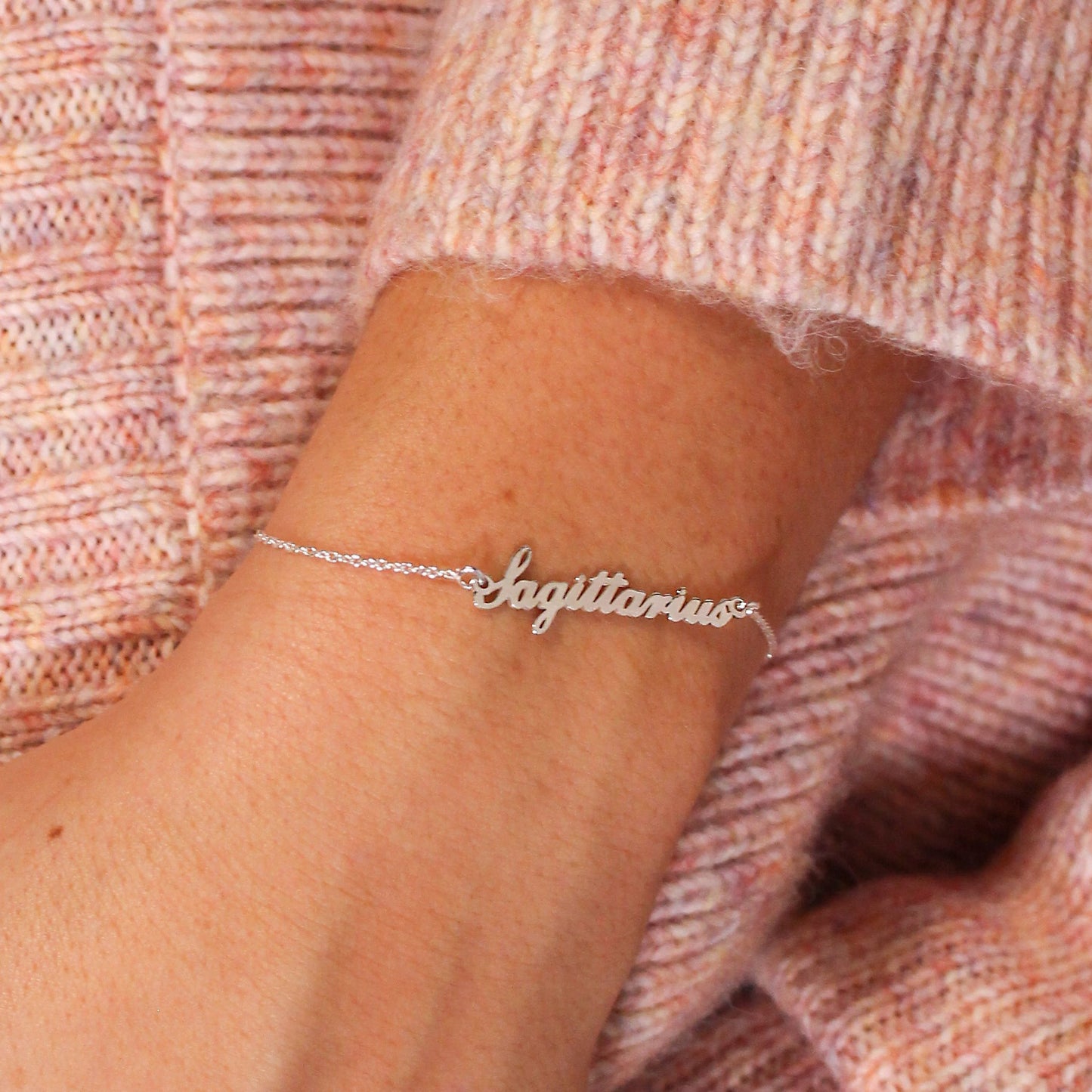 Sterling Silver Sagittarius Name Adjustable Bracelet