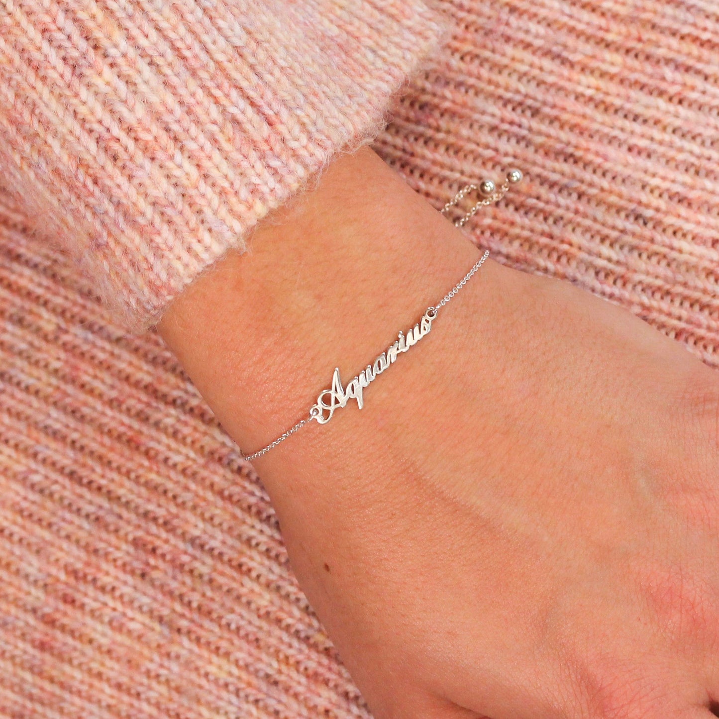 Sterling Silver Aquarius Name Adjustable Bracelet