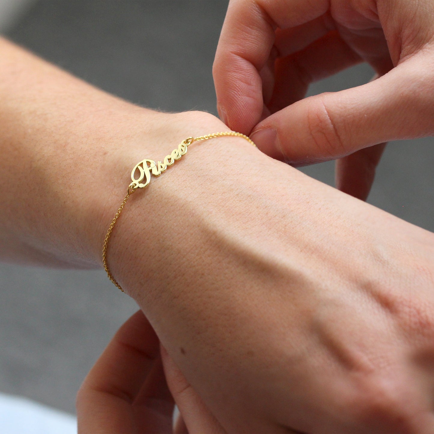Sterling Silver Pisces Name Adjustable Bracelet