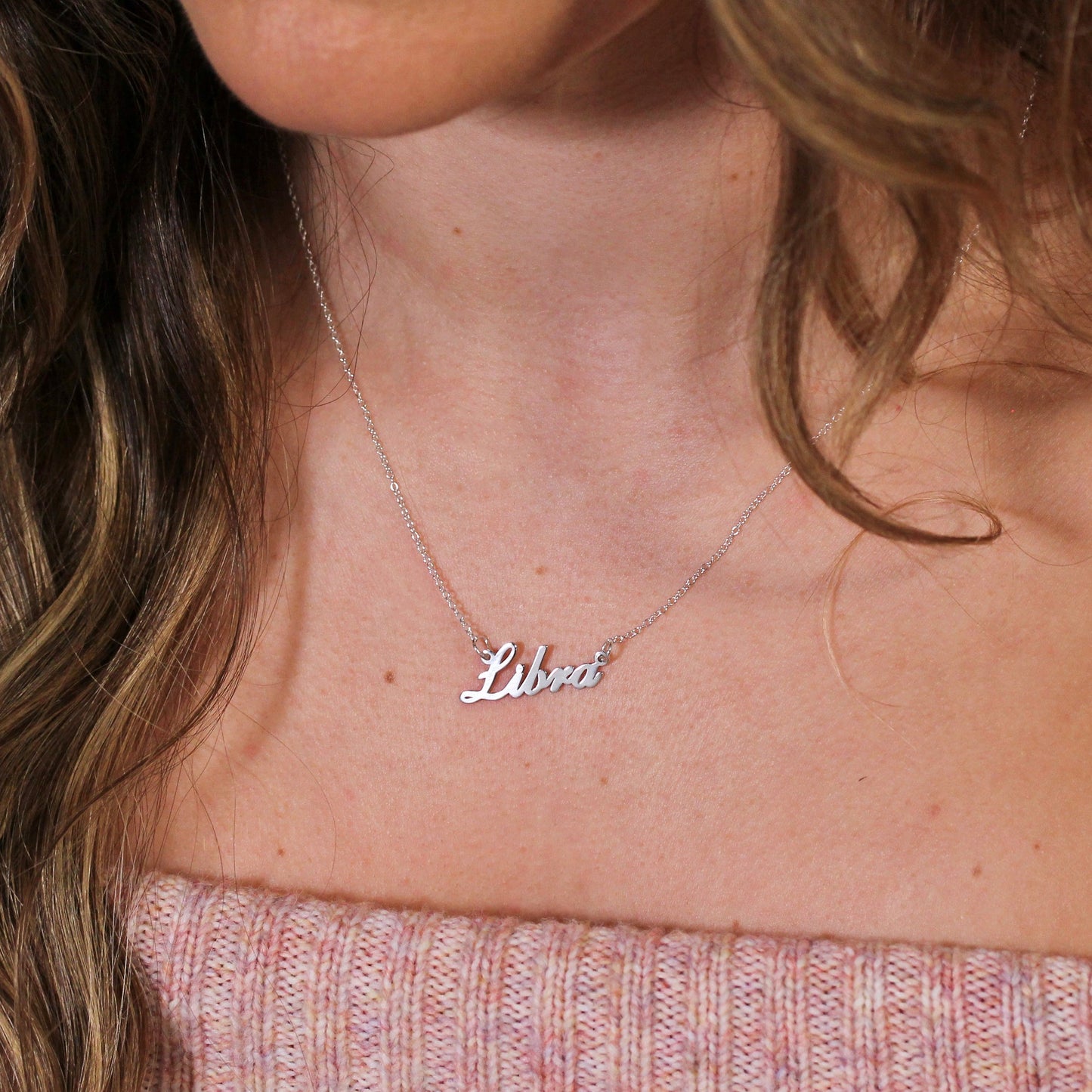 Sterling Silver Libra Star Sign 17 Inch Necklace