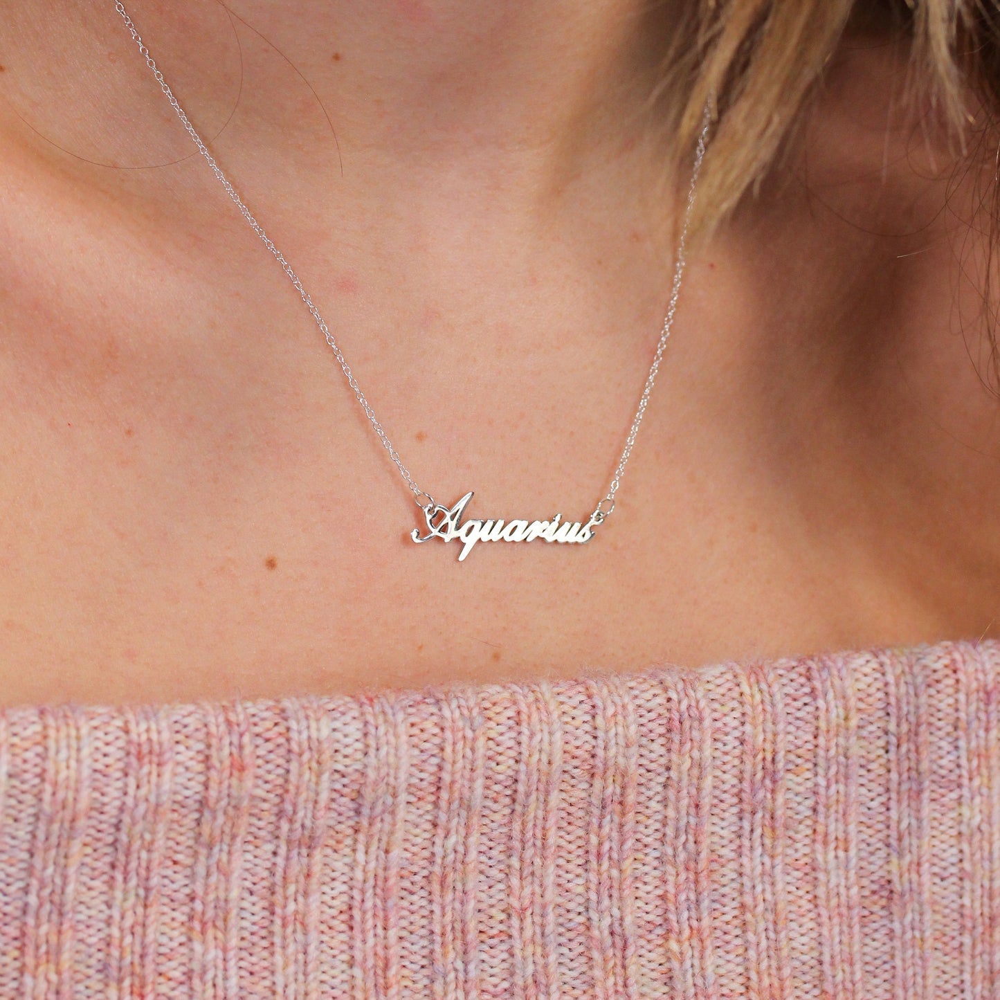 Sterling Silver Aquarius Star Sign 17 Inch Necklace