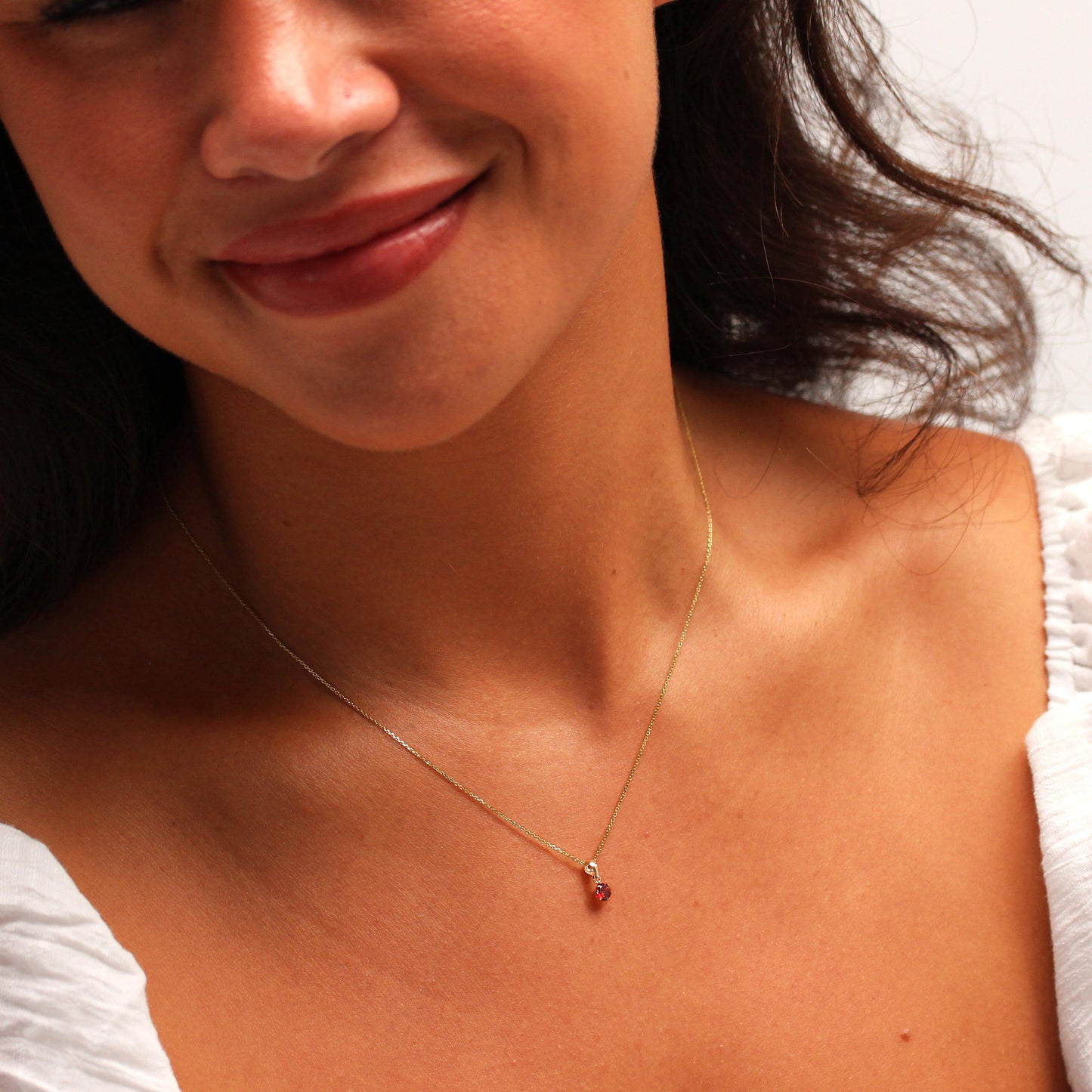 9ct Gold 5mm Round Claw Garnet CZ Necklace 16 - 20 Inches