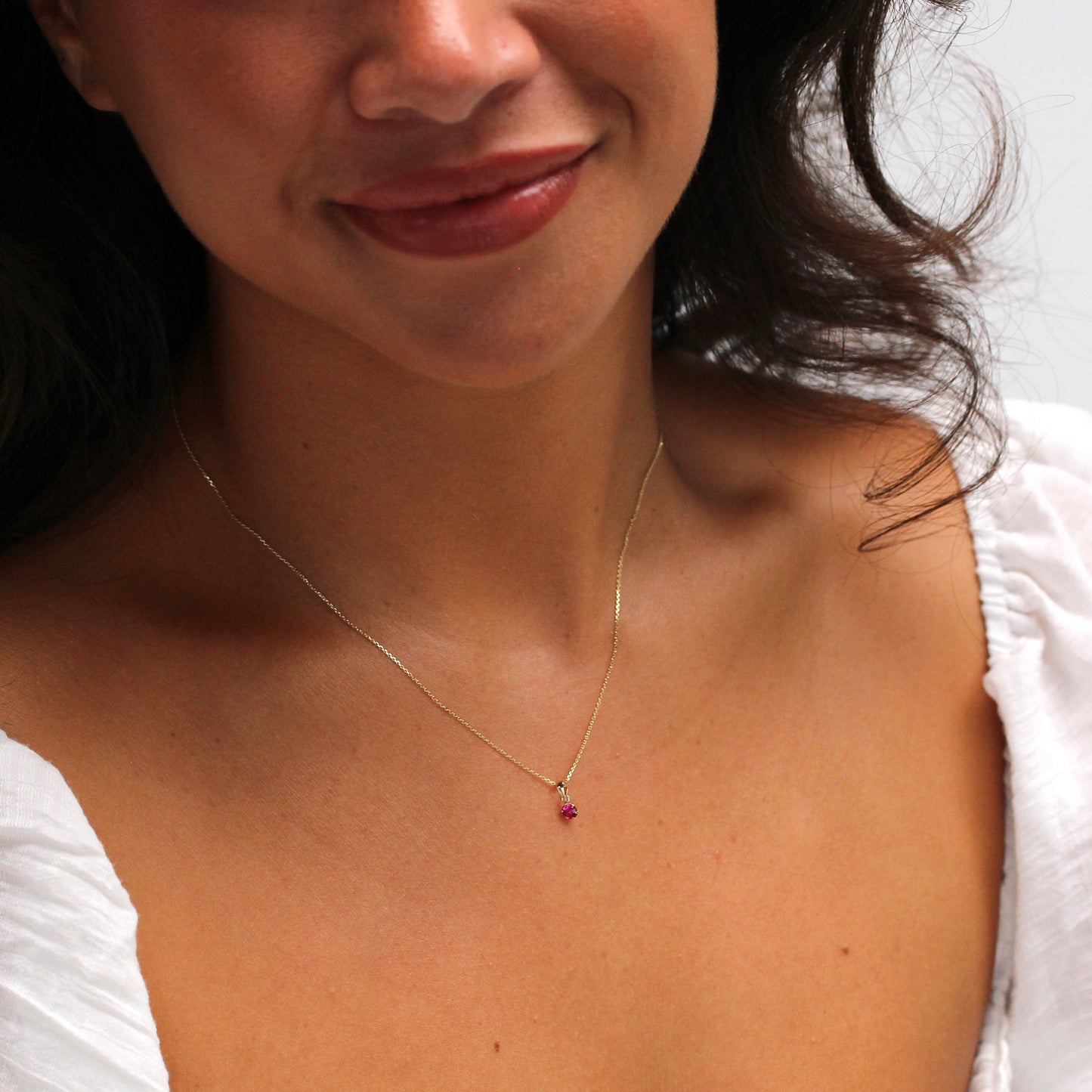 9ct Gold Round Claw Ruby CZ Necklace 16 - 20 Inches