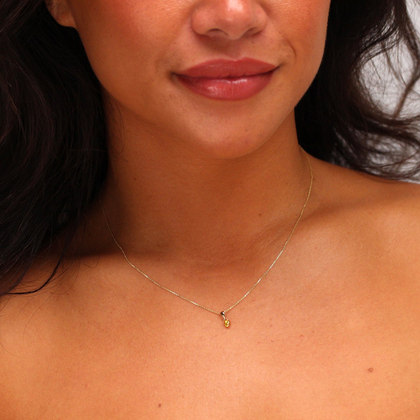 9ct Gold 5mm Round Claw Citrine CZ Necklace 16 - 20 Inches