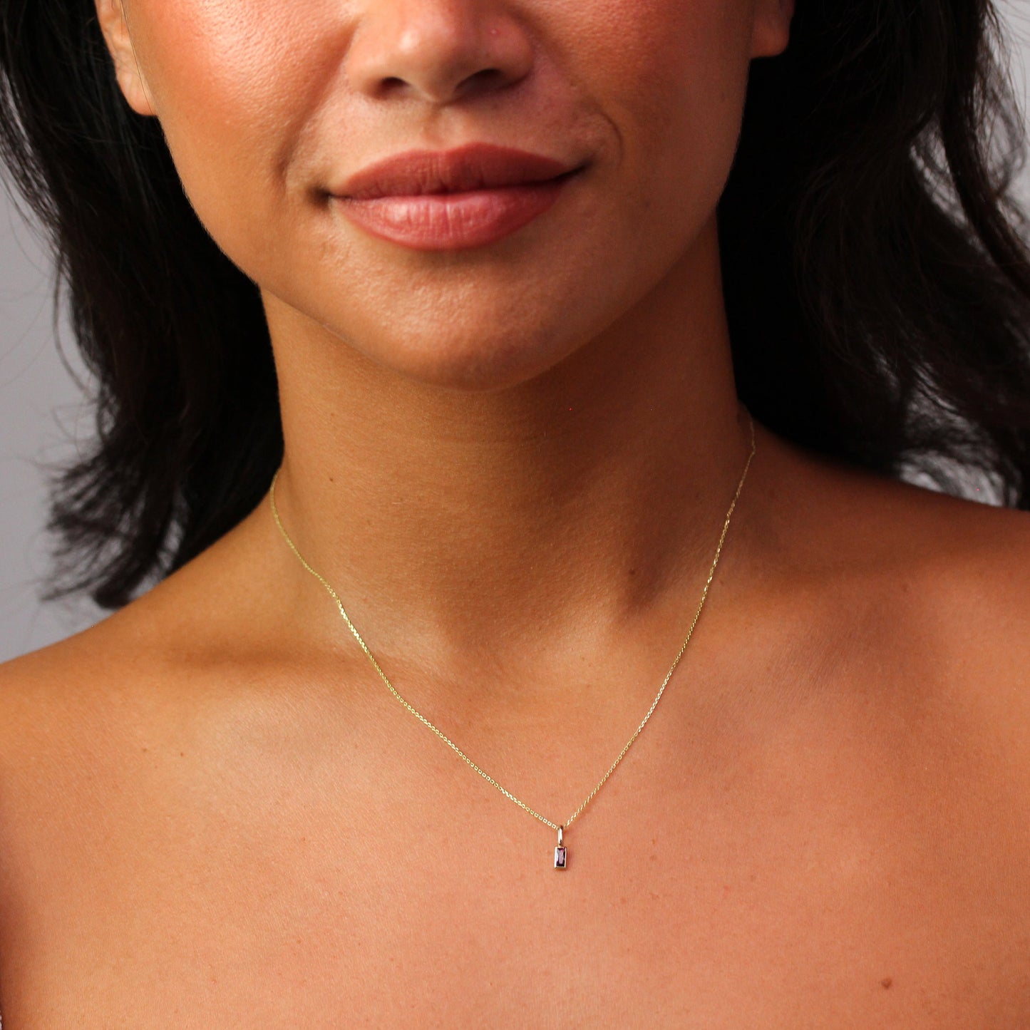 9ct Gold Baguette Amethyst CZ Necklace 16 - 20 Inches