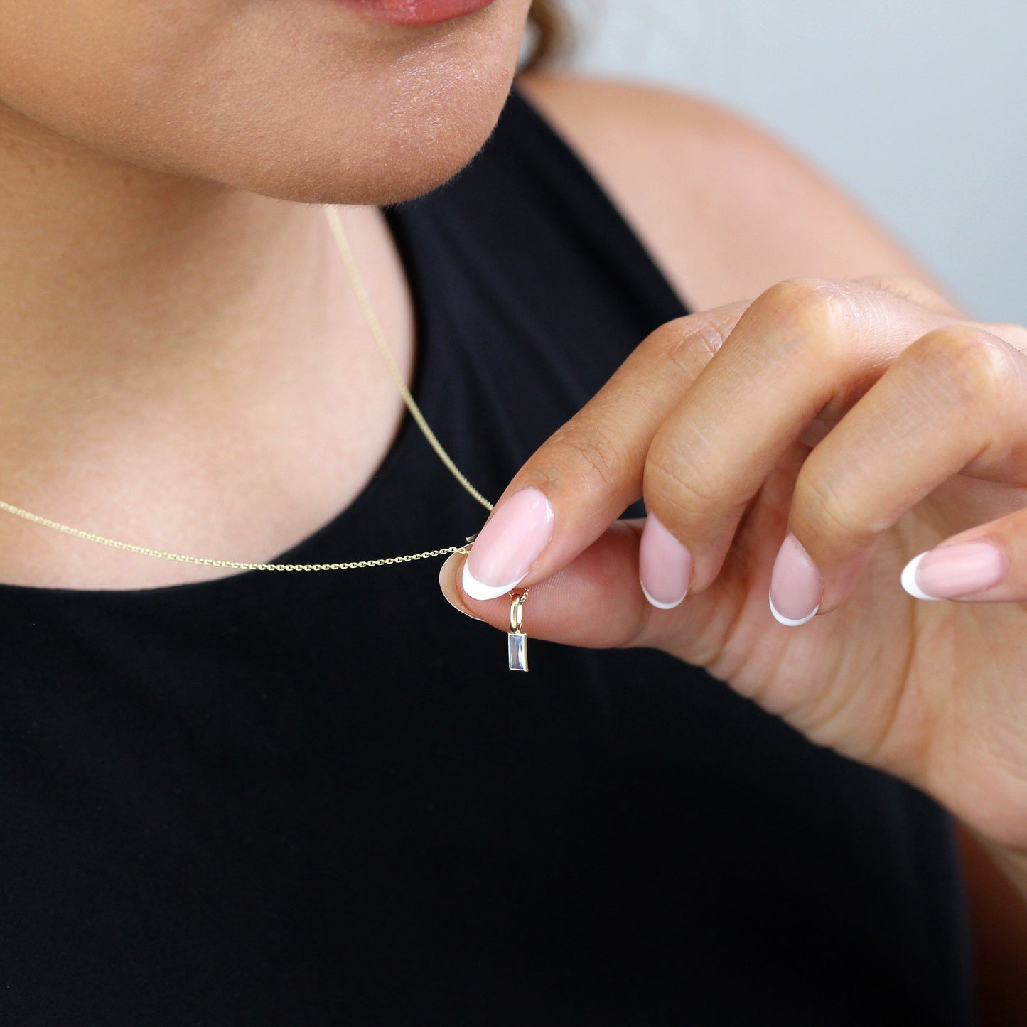 9ct Gold Baguette Aquamarine CZ Necklace 16 - 20 Inches