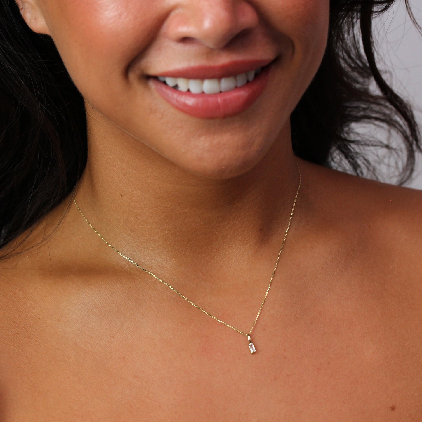 9ct Gold Baguette Clear CZ Necklace 16 - 20 Inches