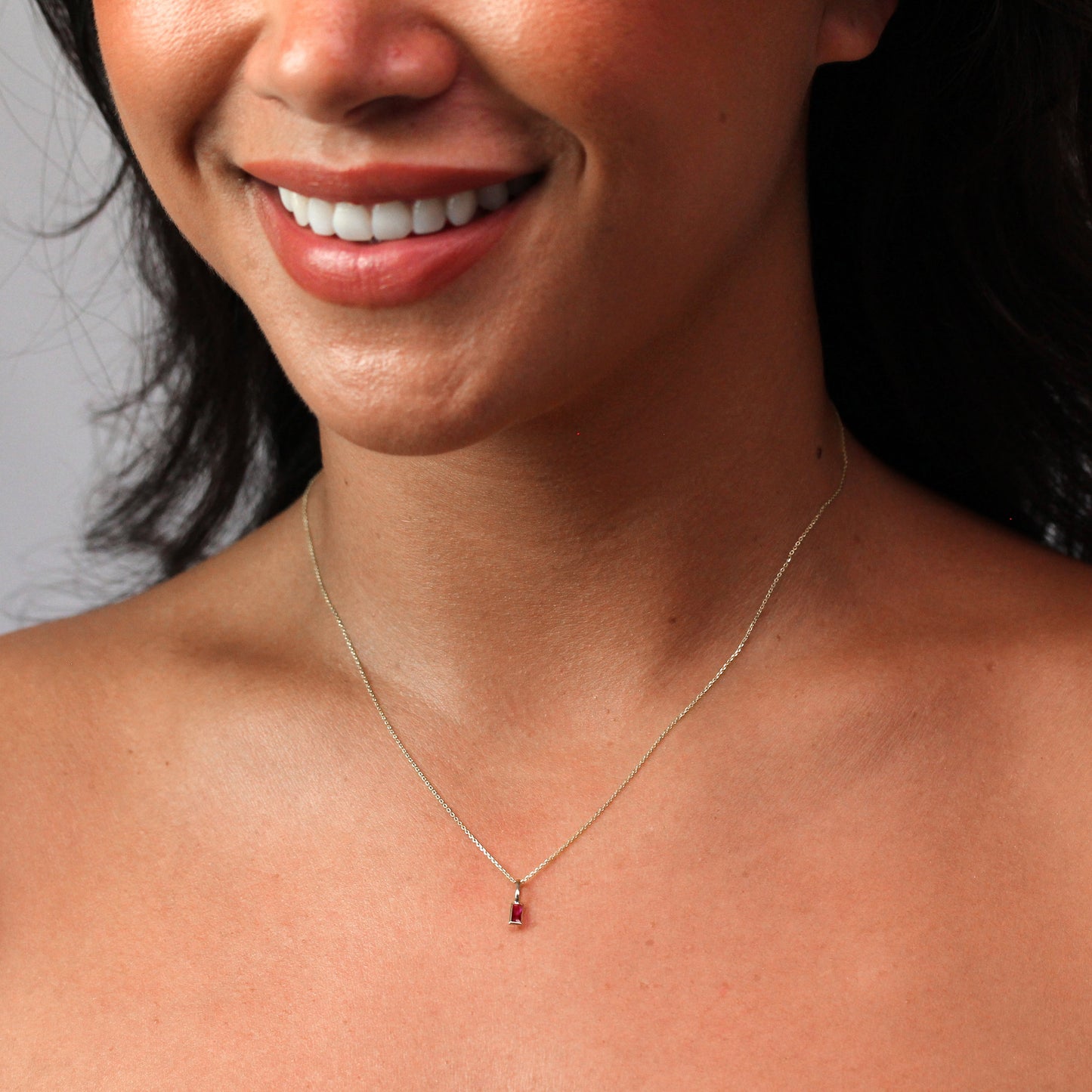 9ct Gold Baguette Ruby CZ Necklace 16 - 20 Inches